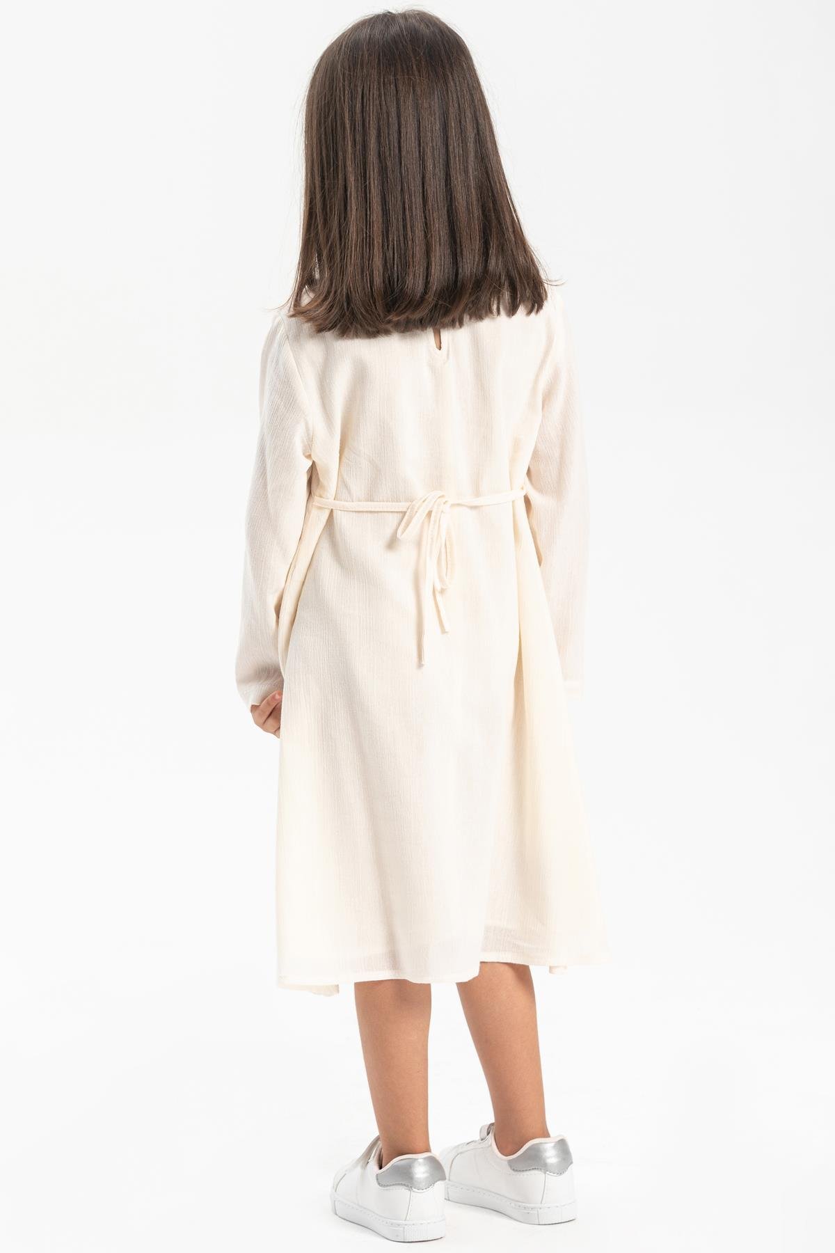 Toptan Uzun Kol Şile Bezi Burçak Çocuk Elbise Krem