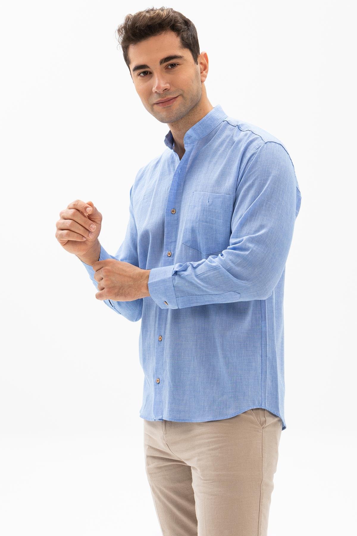 Toptan Uzun Kol Şile Bezi Hakim Yaka Erkek Gömlek Mavi