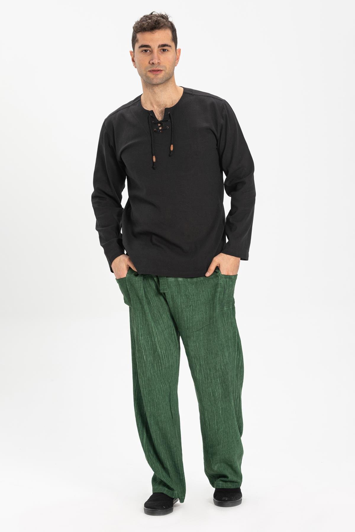 Toptan Uzun Kol Şile Bezi Zımbalı Erkek Tshirt Siyah