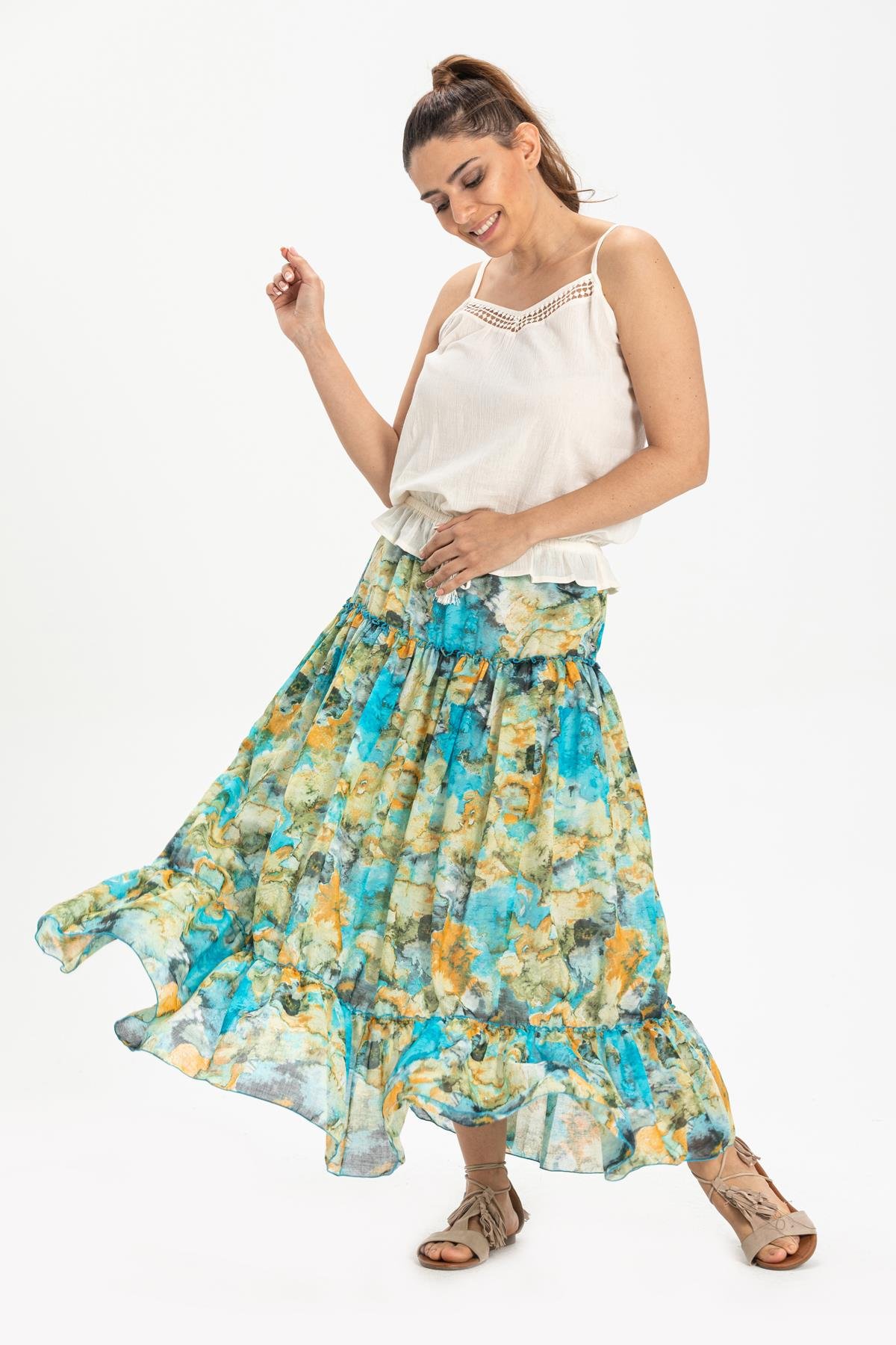 Toptan Vual Nesrin Uzun Etek Turkuaz Trkz