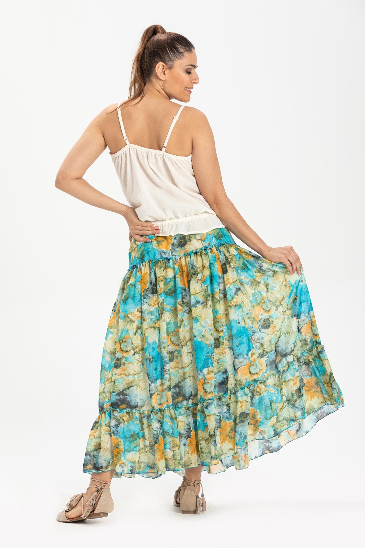 Toptan Vual Nesrin Uzun Etek Turkuaz Trkz