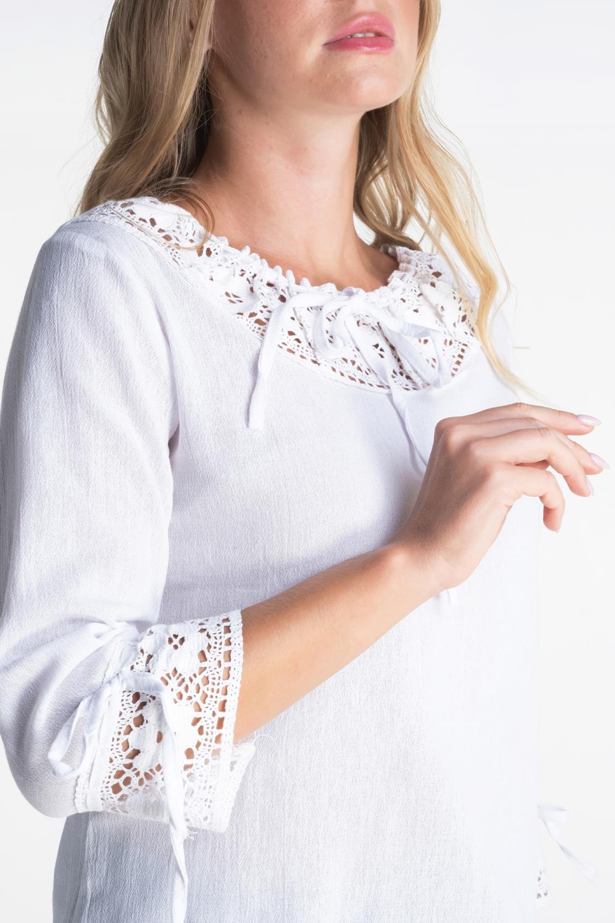 Toptan Zehra Şile Bezi Bluz Beyaz