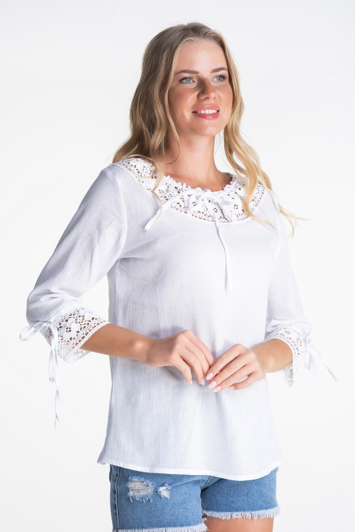 Toptan Zehra Şile Bezi Bluz Beyaz