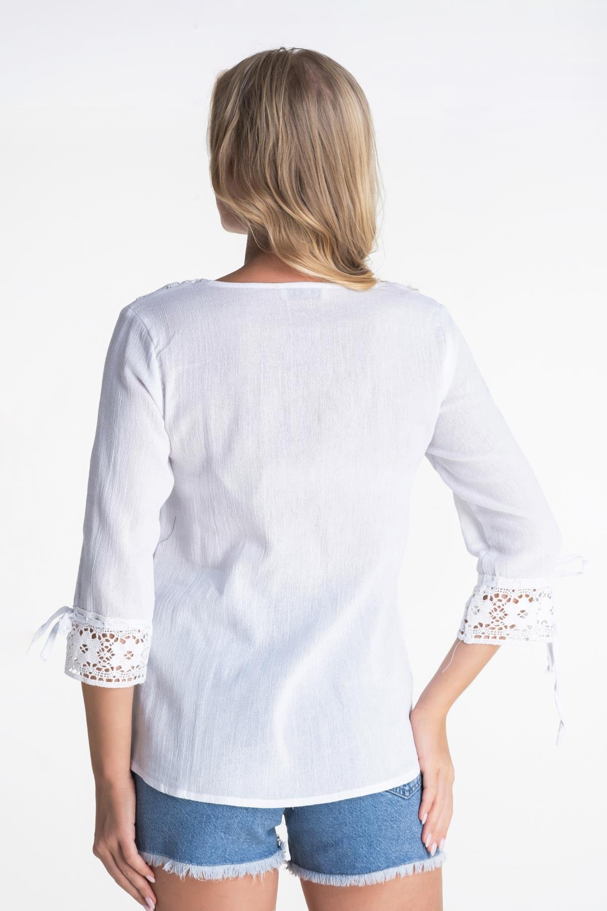 Toptan Zehra Şile Bezi Bluz Beyaz