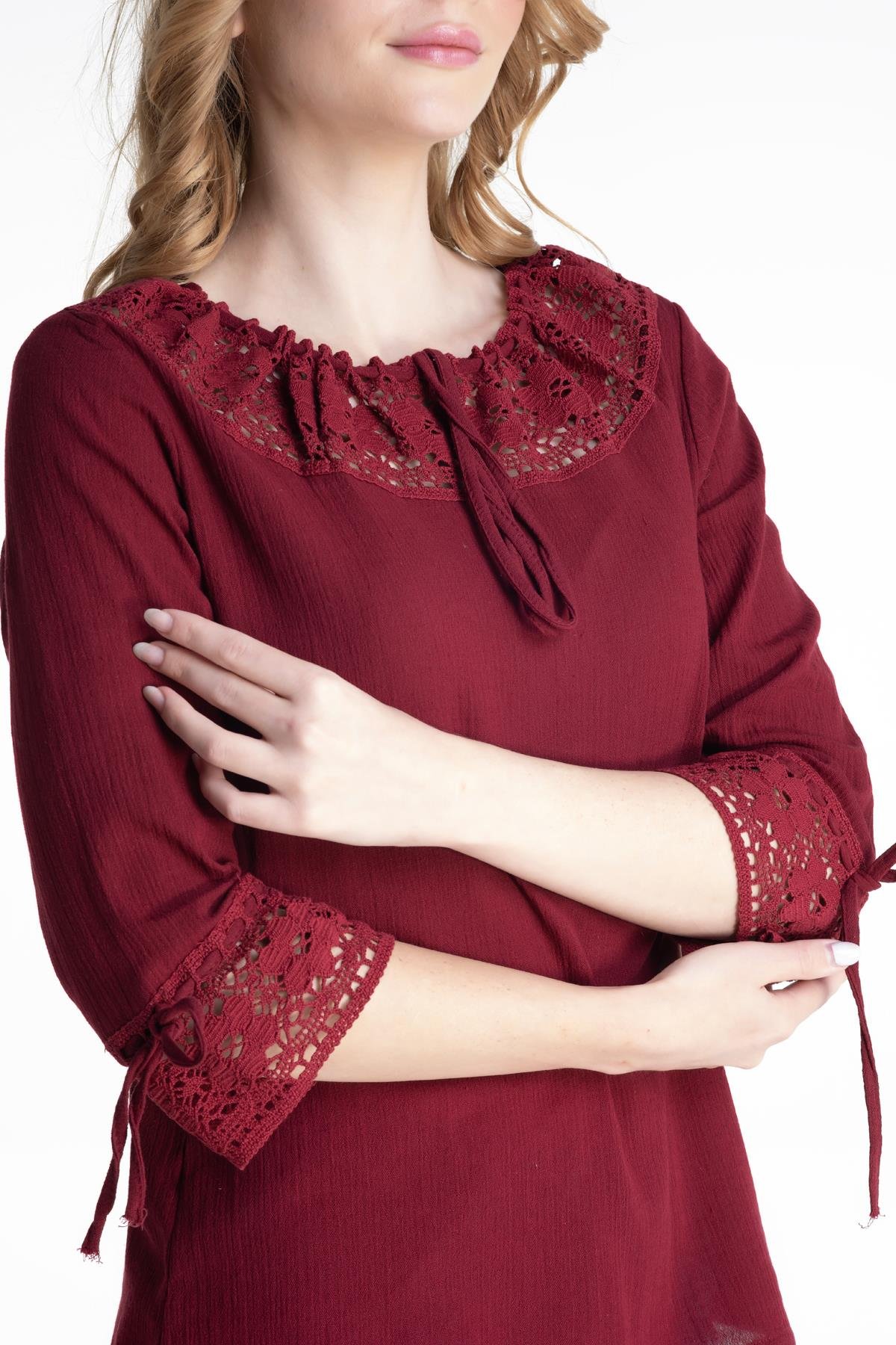 Toptan Zehra Şile Bezi Bluz Bordo
