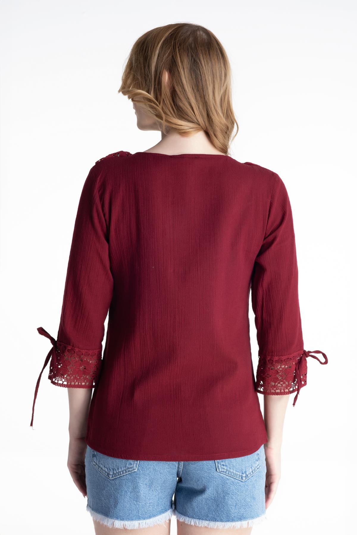 Toptan Zehra Şile Bezi Bluz Bordo