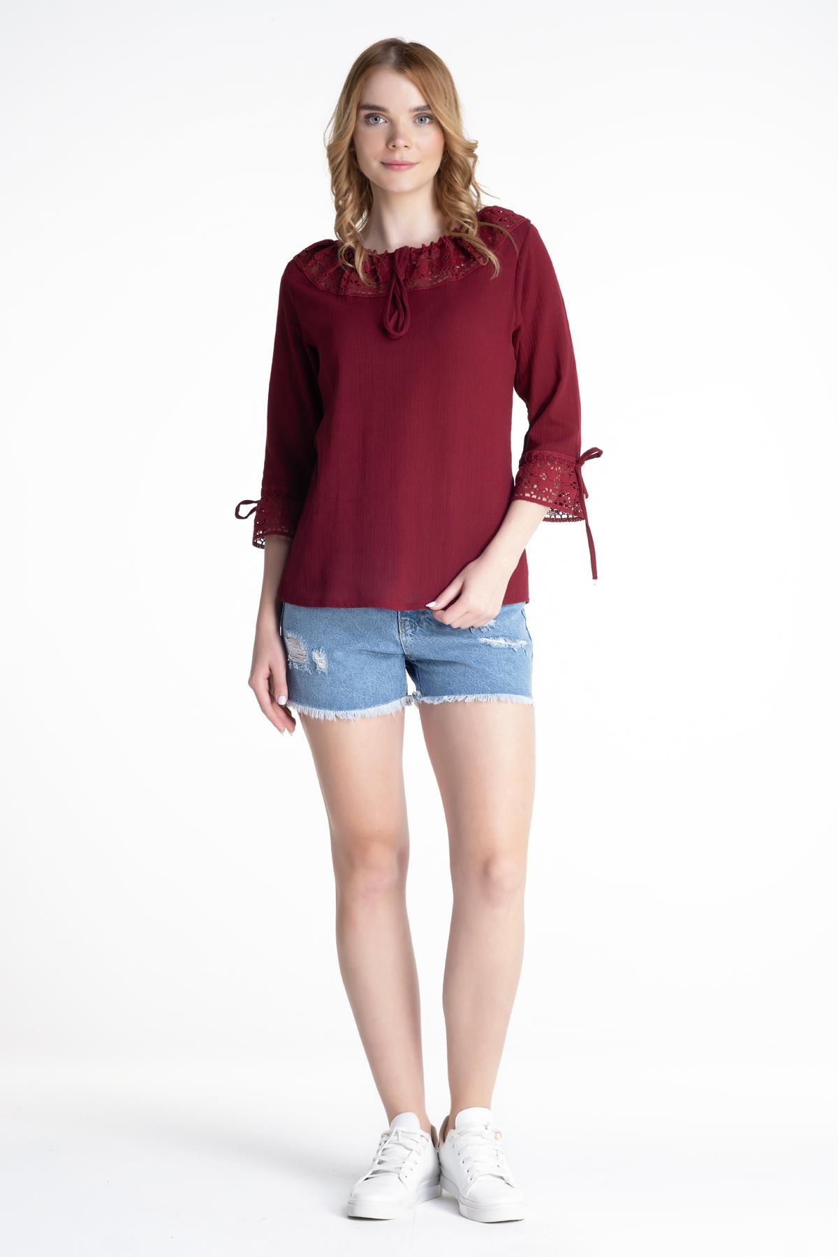 Toptan Zehra Şile Bezi Bluz Bordo