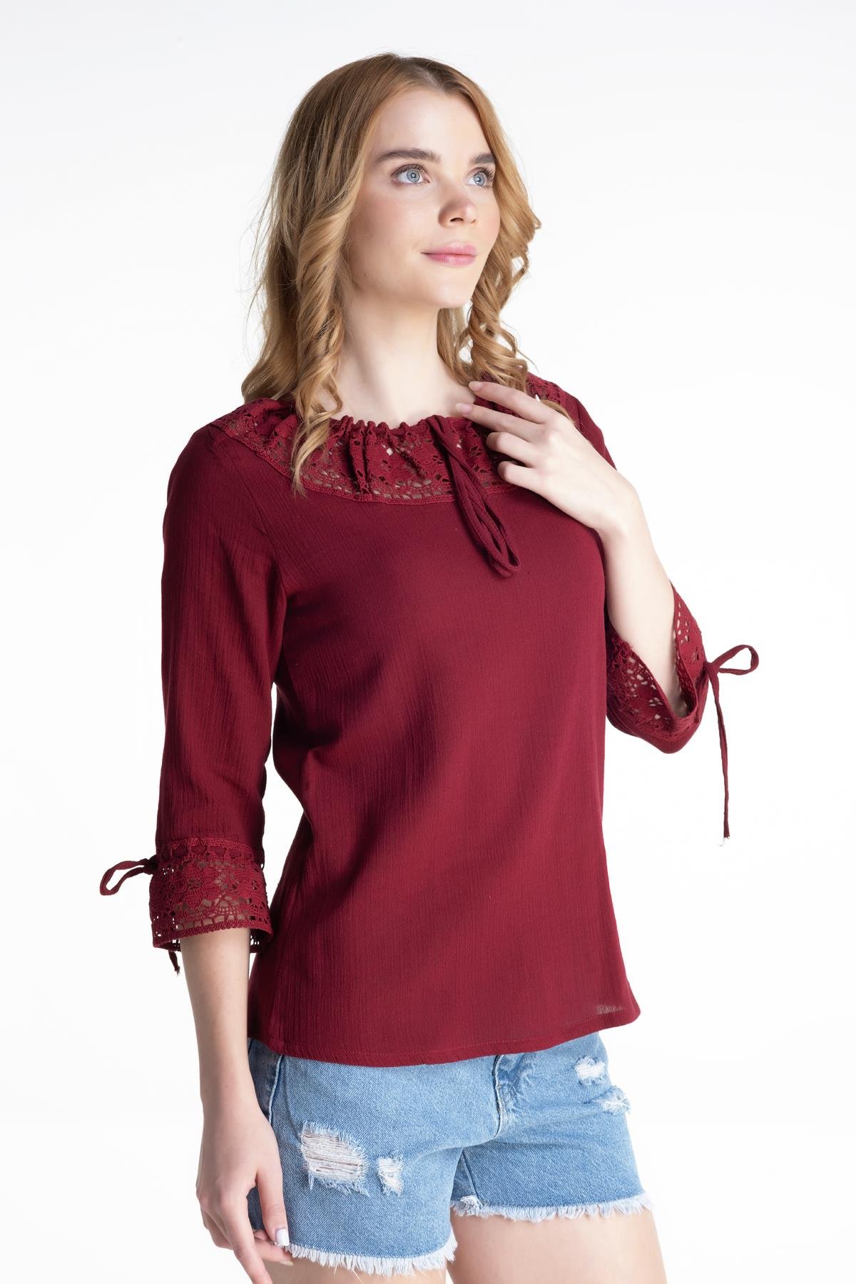 Toptan Zehra Şile Bezi Bluz Bordo