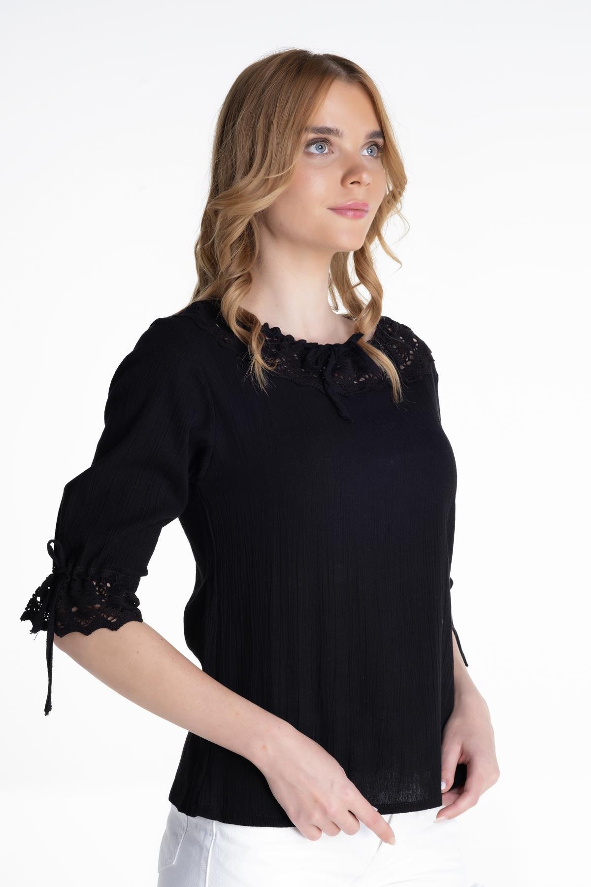 Toptan Zehra Şile Bezi Bluz Siyah