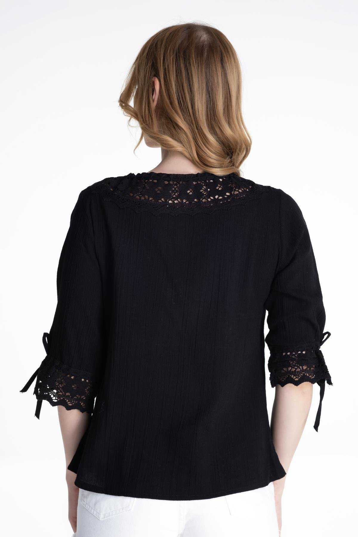 Toptan Zehra Şile Bezi Bluz Siyah