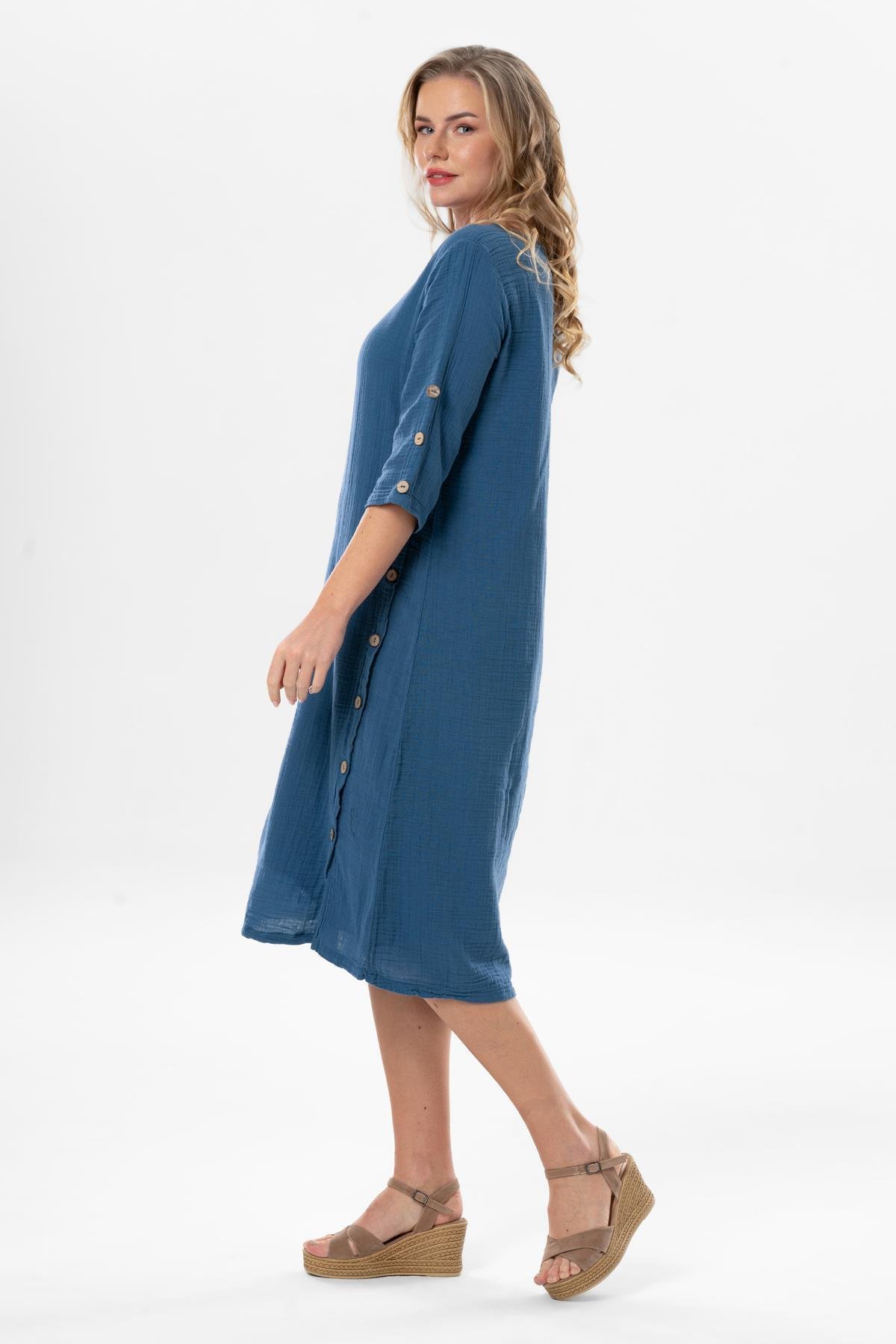 Truvakar Kol İzel Midi Boy Yazlık Müslin Elbise İndigo indg