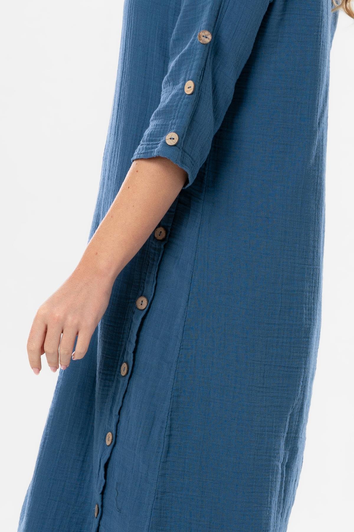 Truvakar Kol İzel Midi Boy Yazlık Müslin Elbise İndigo indg