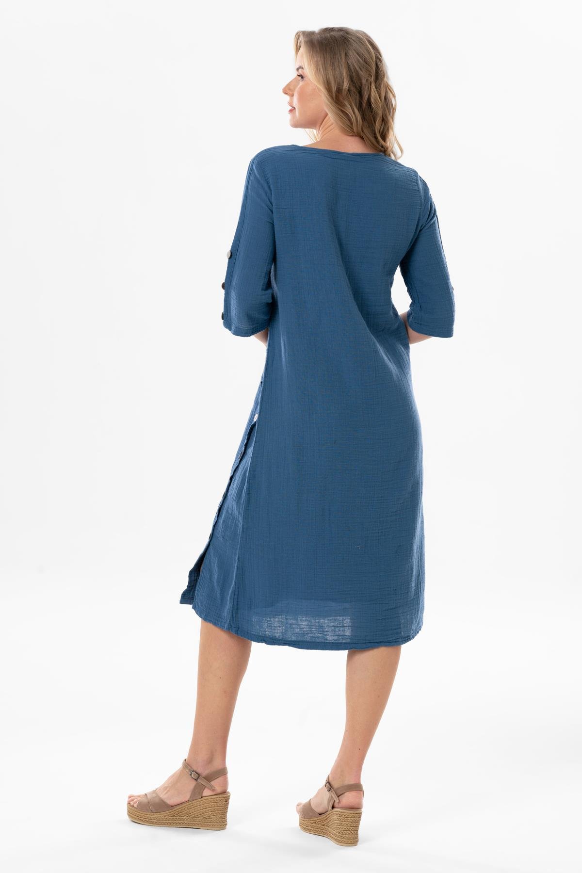 Truvakar Kol İzel Midi Boy Yazlık Müslin Elbise İndigo indg