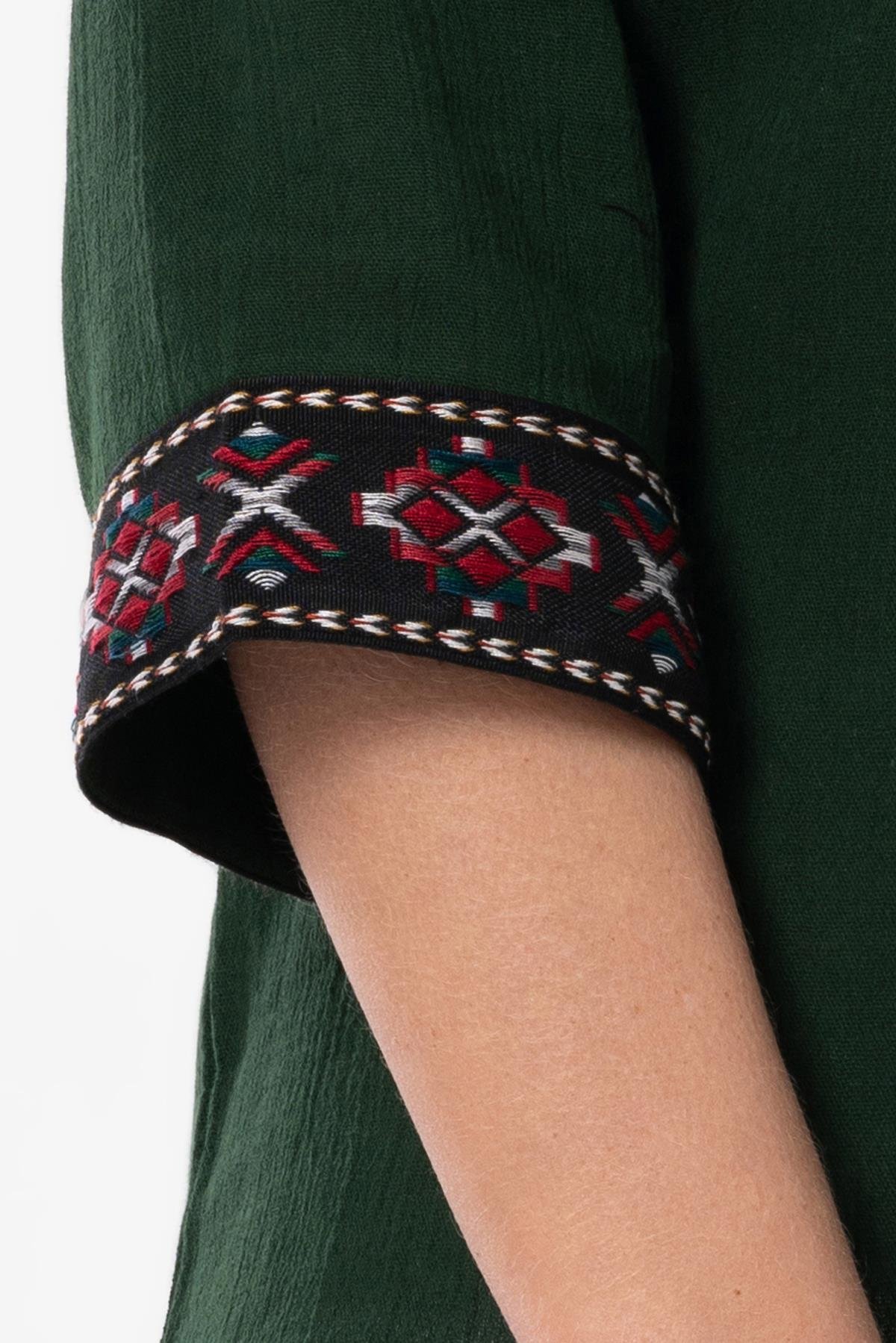 Truvakar Kol V Yaka Nakışlı Talya Şile Bezi Yazlık Bluz Yeşil Ysl