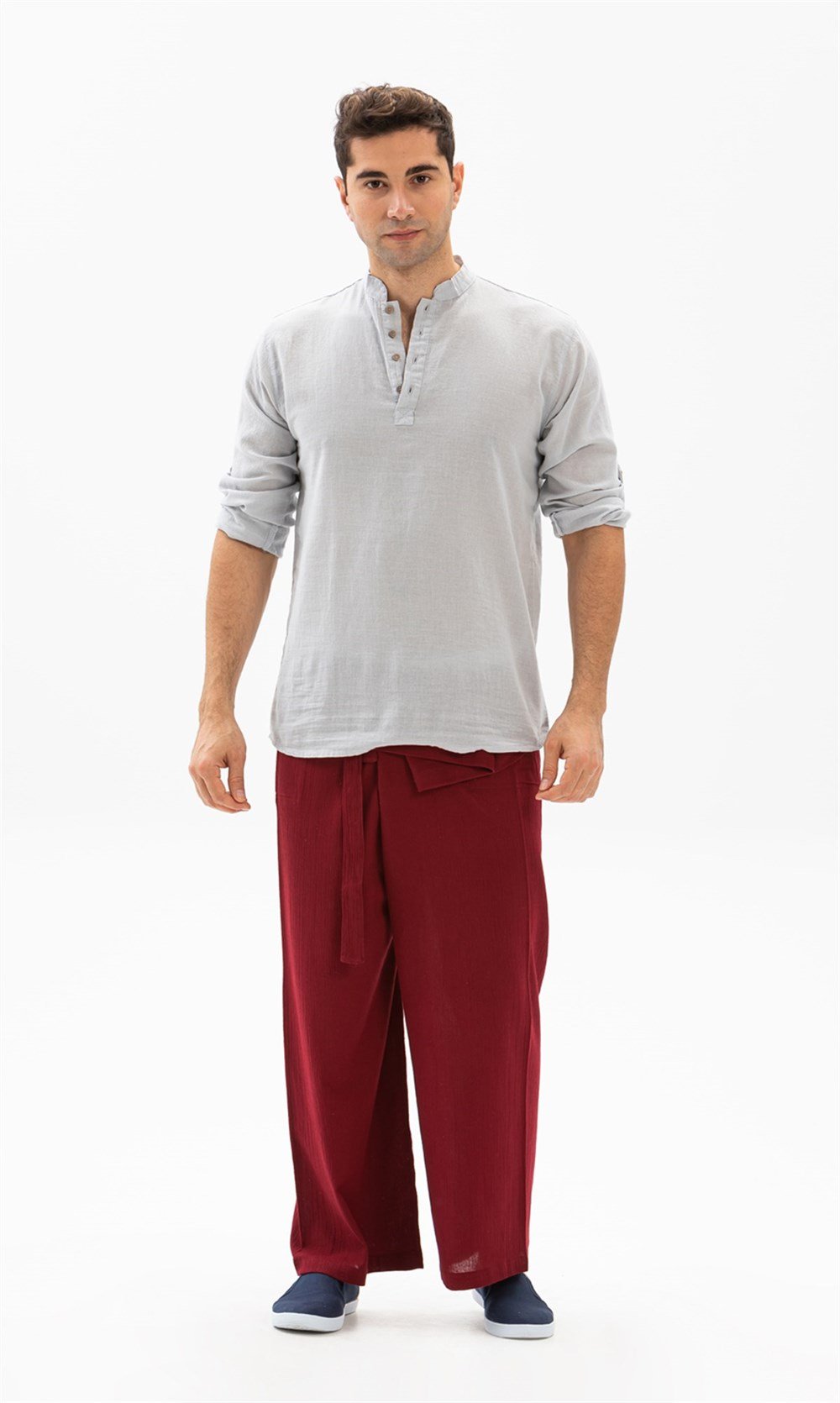 Unisex Şile Bezi Balıkçı Pantolon Bordo Brd