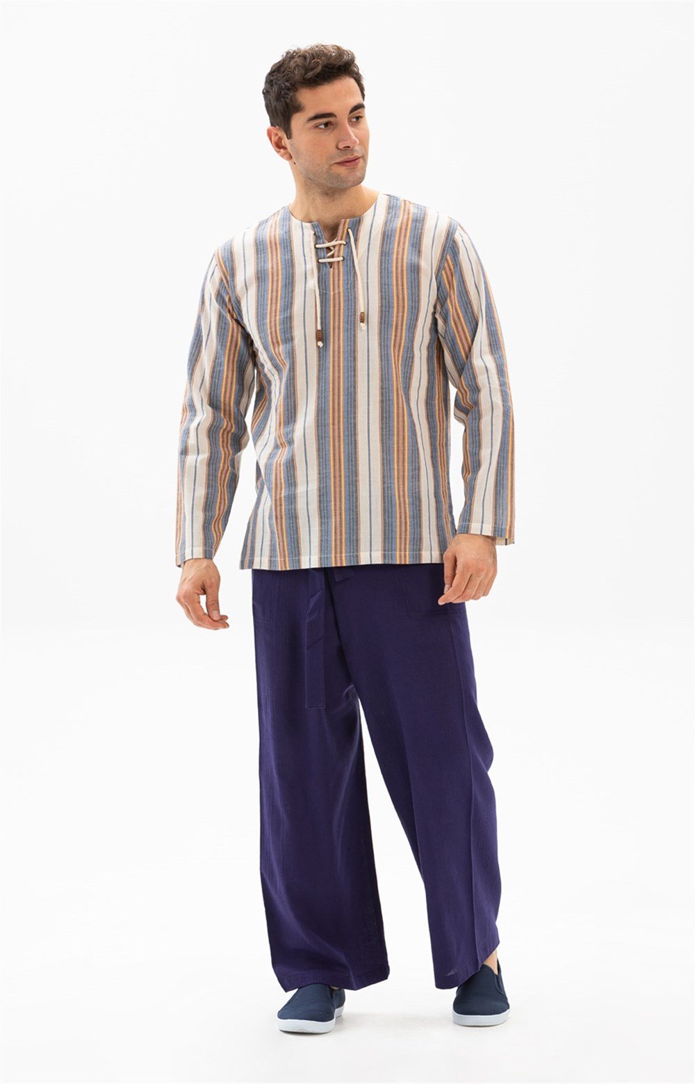 Unisex Şile Bezi Balıkçı Pantolon Mor Mor