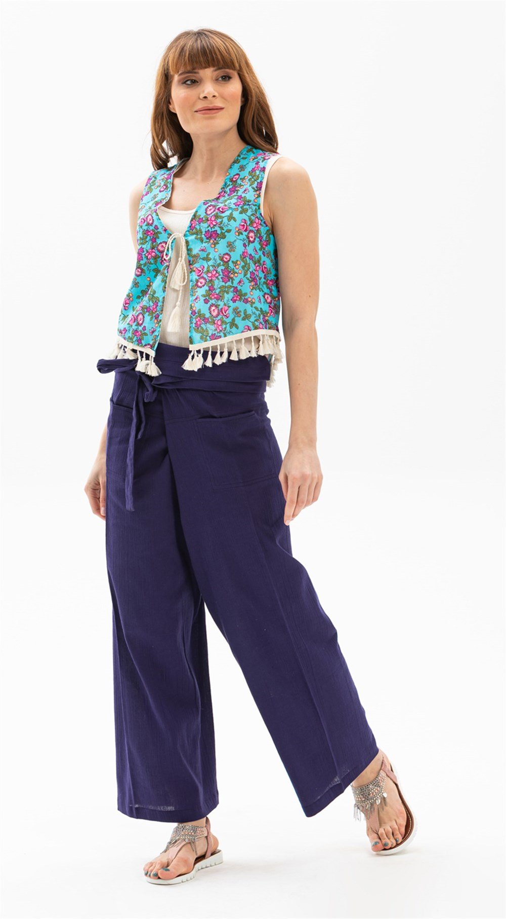 Unisex Şile Bezi Balıkçı Pantolon Mor Mor