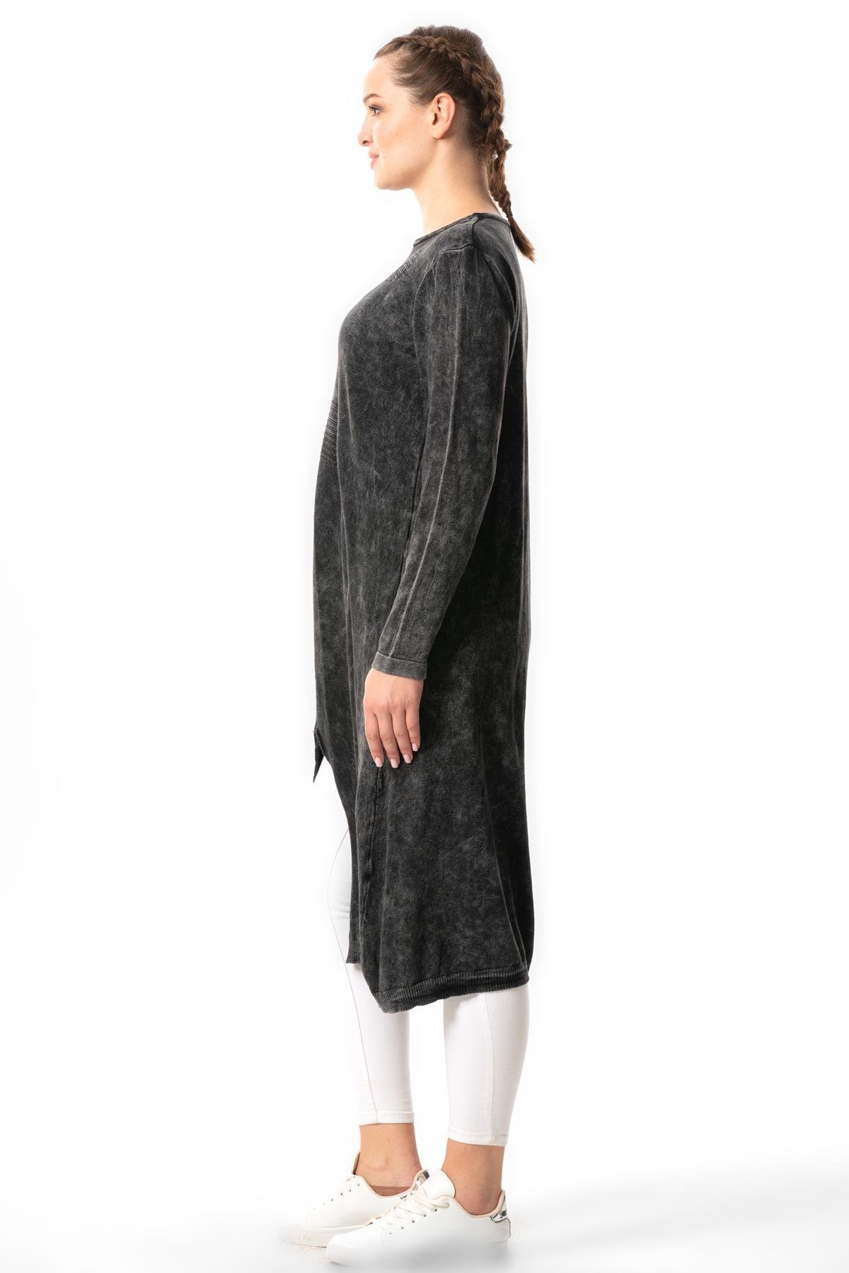 Uzun Kol Çisel Sonbahar ve Kışlık Triko Tunik Füme Fm