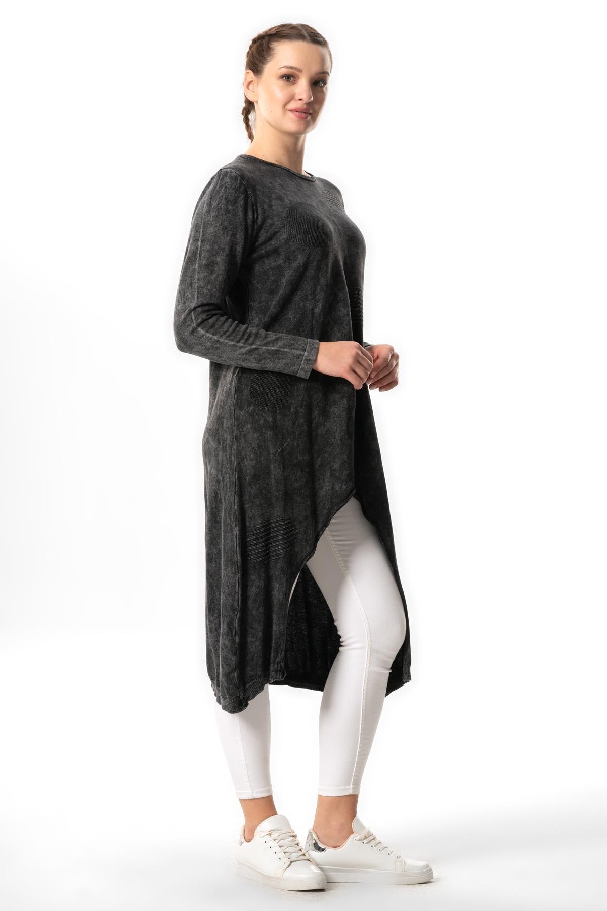Uzun Kol Çisel Sonbahar ve Kışlık Triko Tunik Füme Fm