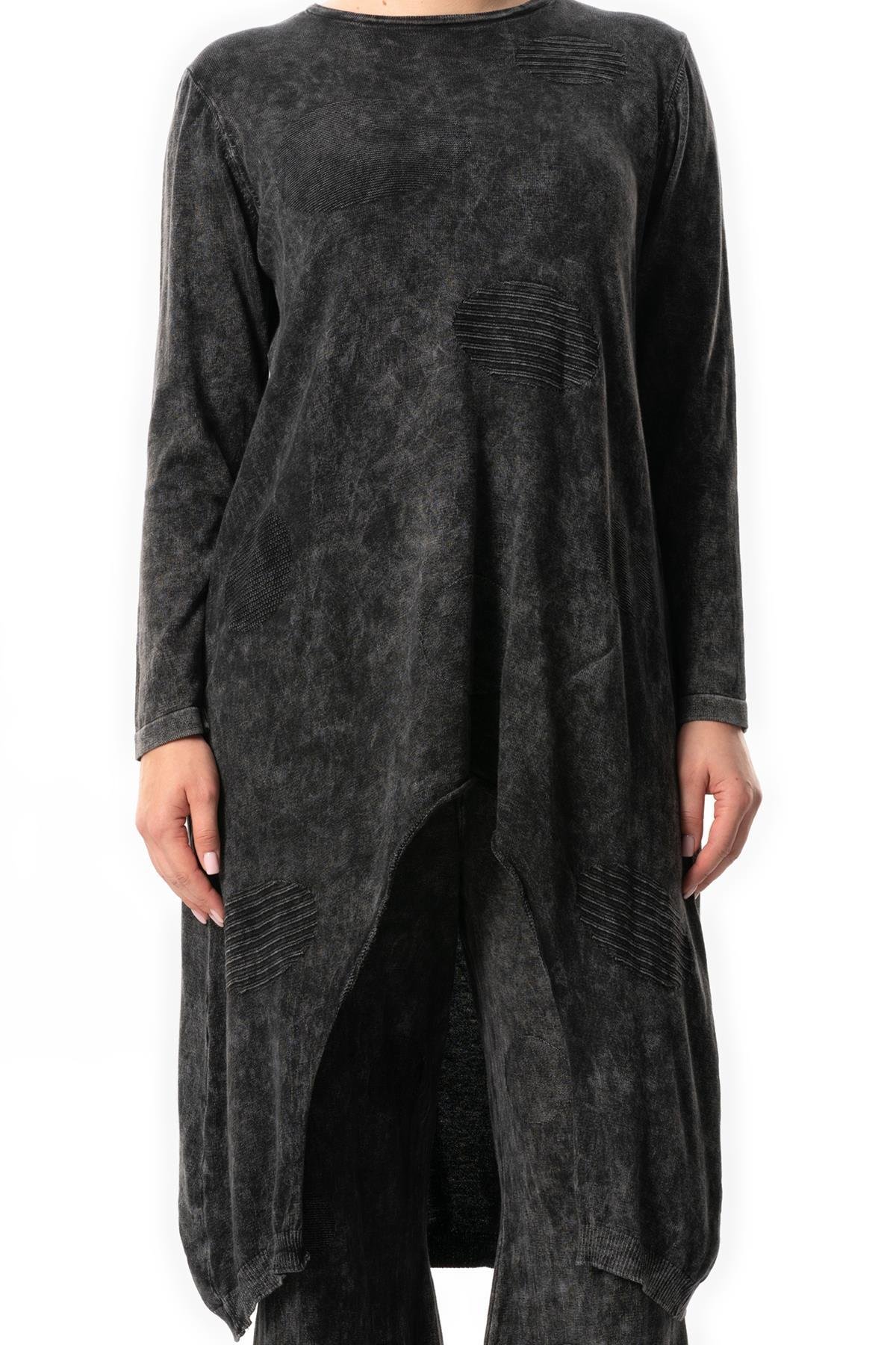 Uzun Kol Çisel Sonbahar ve Kışlık Triko Tunik Füme Fm