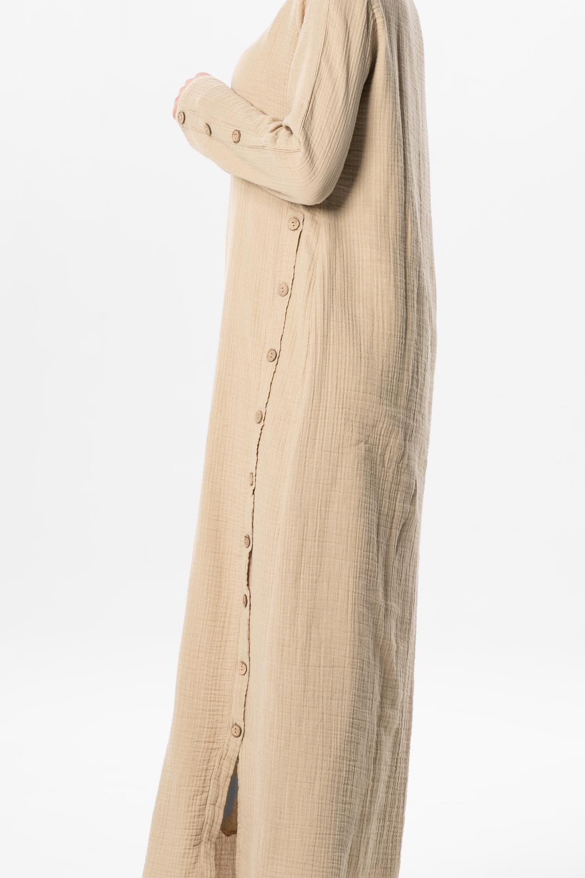 Uzun Kol İzel Uzun Yazlık Müslin Elbise Vizon Vzn