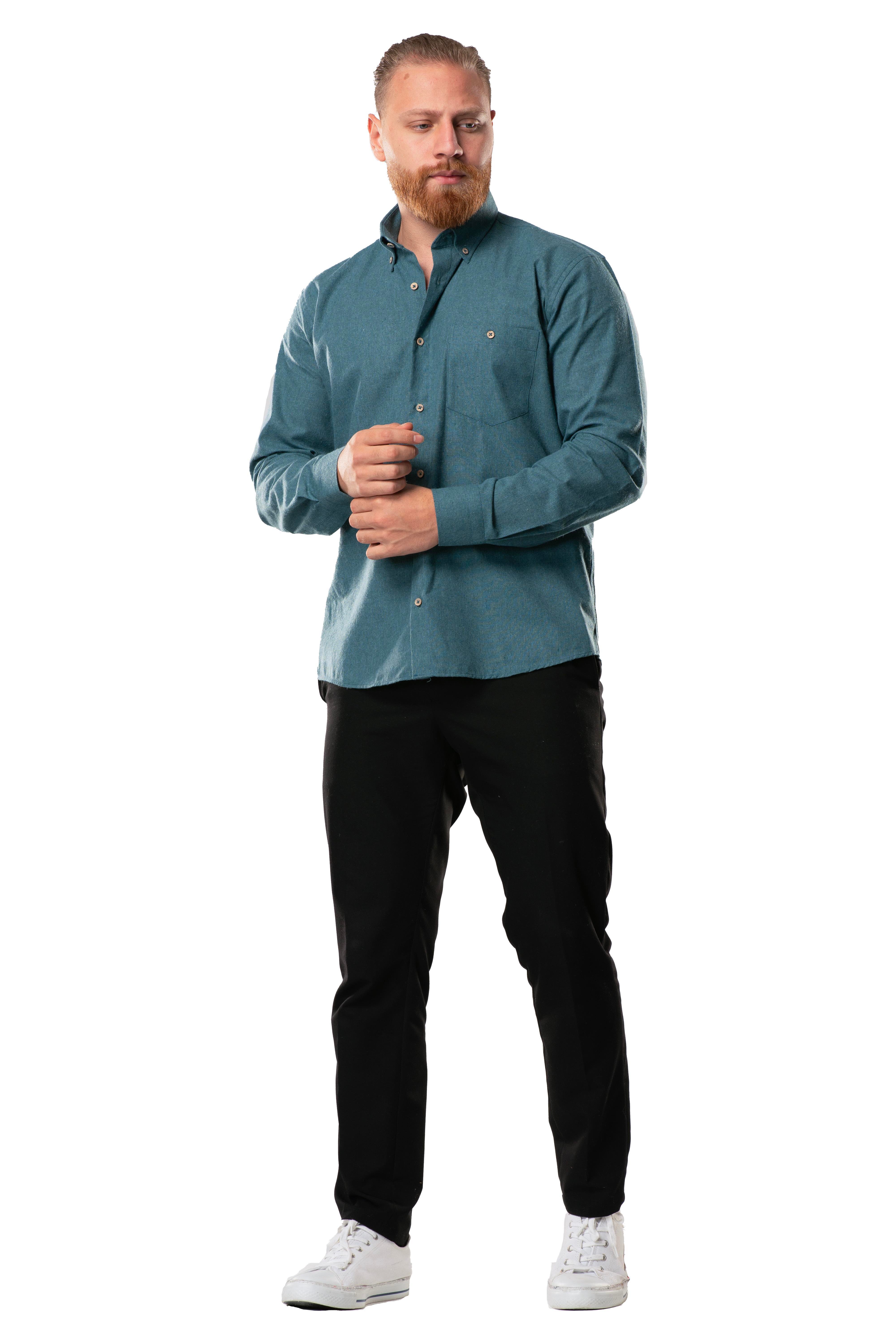 Uzun Kol Oduncu Erkek Pazen Sonbahar ve Kışlık Gömlek Petrol 4037