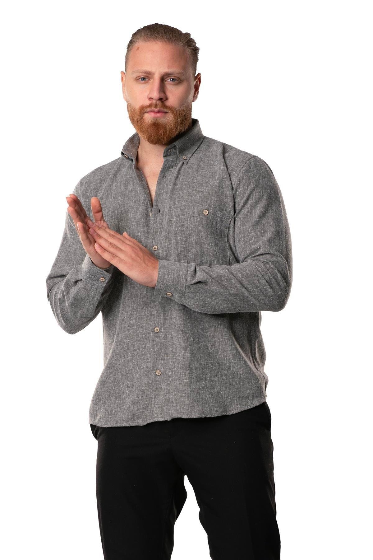 Uzun Kol Oduncu Erkek Pazen Sonbahar ve Kışlık Gömlek Gri 4040