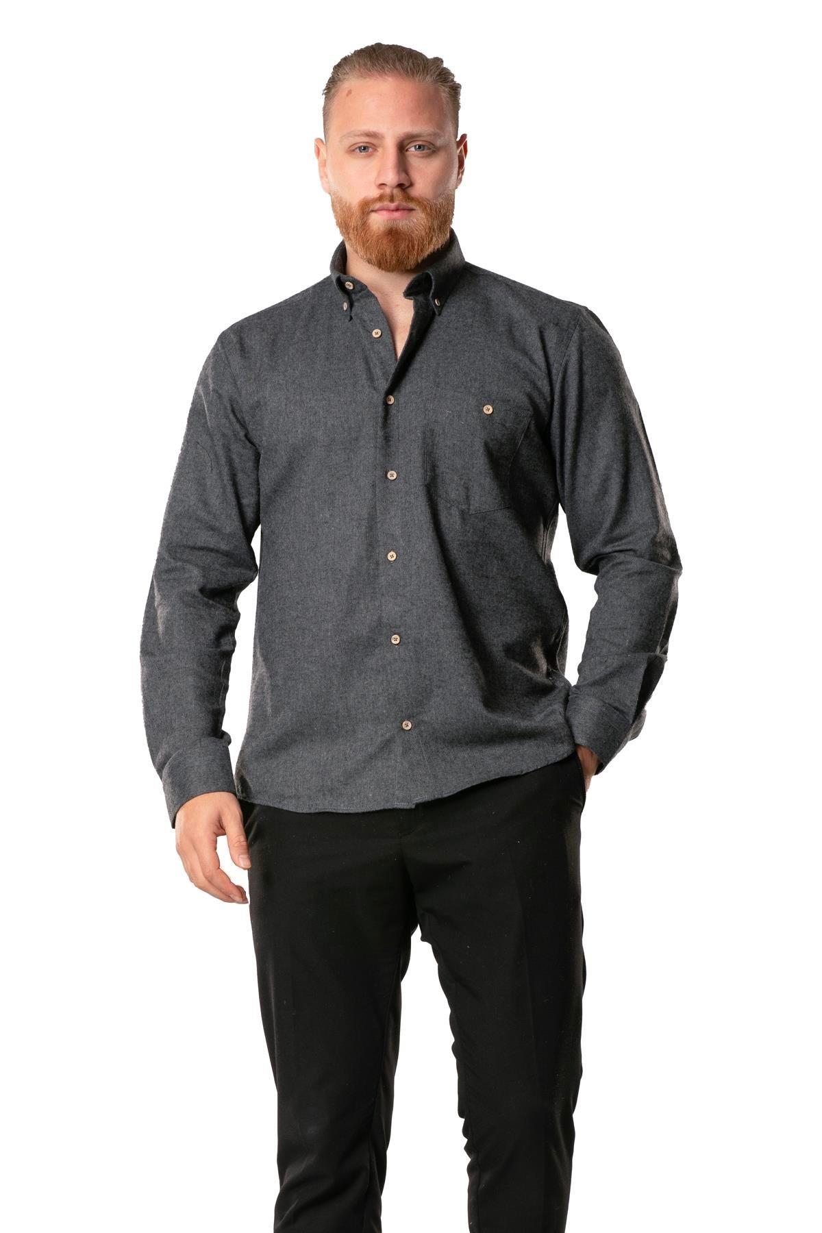 Uzun Kol Oduncu Erkek Pazen Sonbahar ve Kışlık Gömlek Balıksırtı Füme 4043