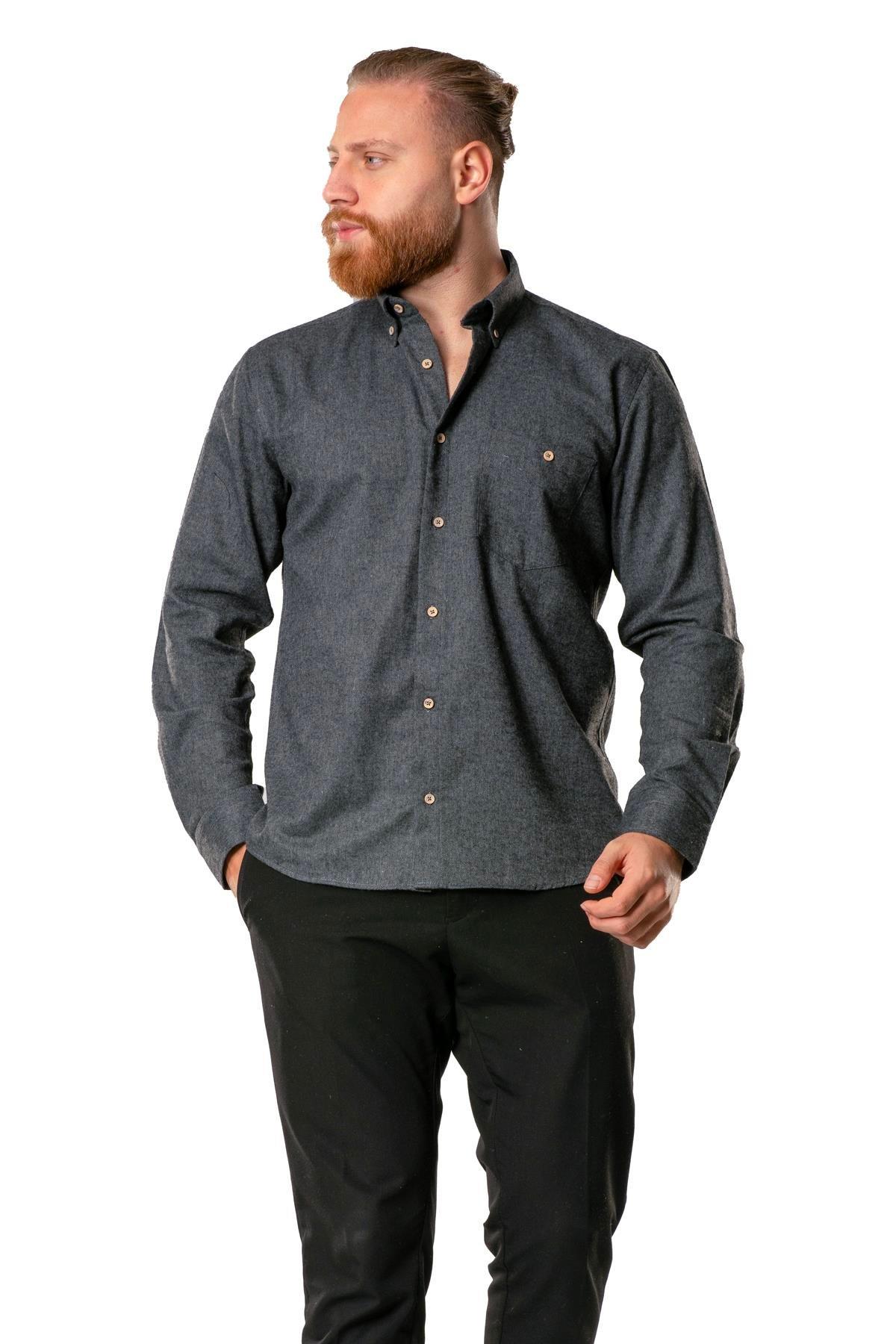 Uzun Kol Oduncu Erkek Pazen Sonbahar ve Kışlık Gömlek Balıksırtı Füme 4043