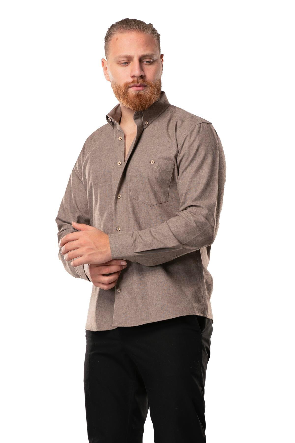 Uzun Kol Oduncu Erkek Pazen Sonbahar ve Kışlık Gömlek Açık Kahve 4036