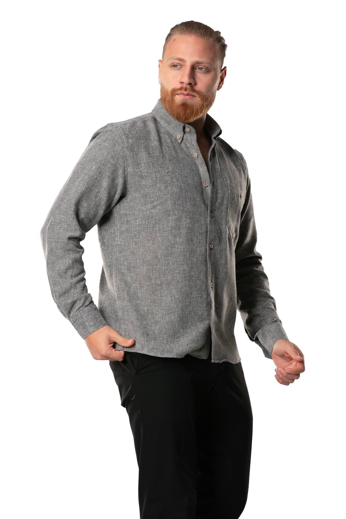 Uzun Kol Oduncu Erkek Pazen Sonbahar ve Kışlık Gömlek Gri 4040