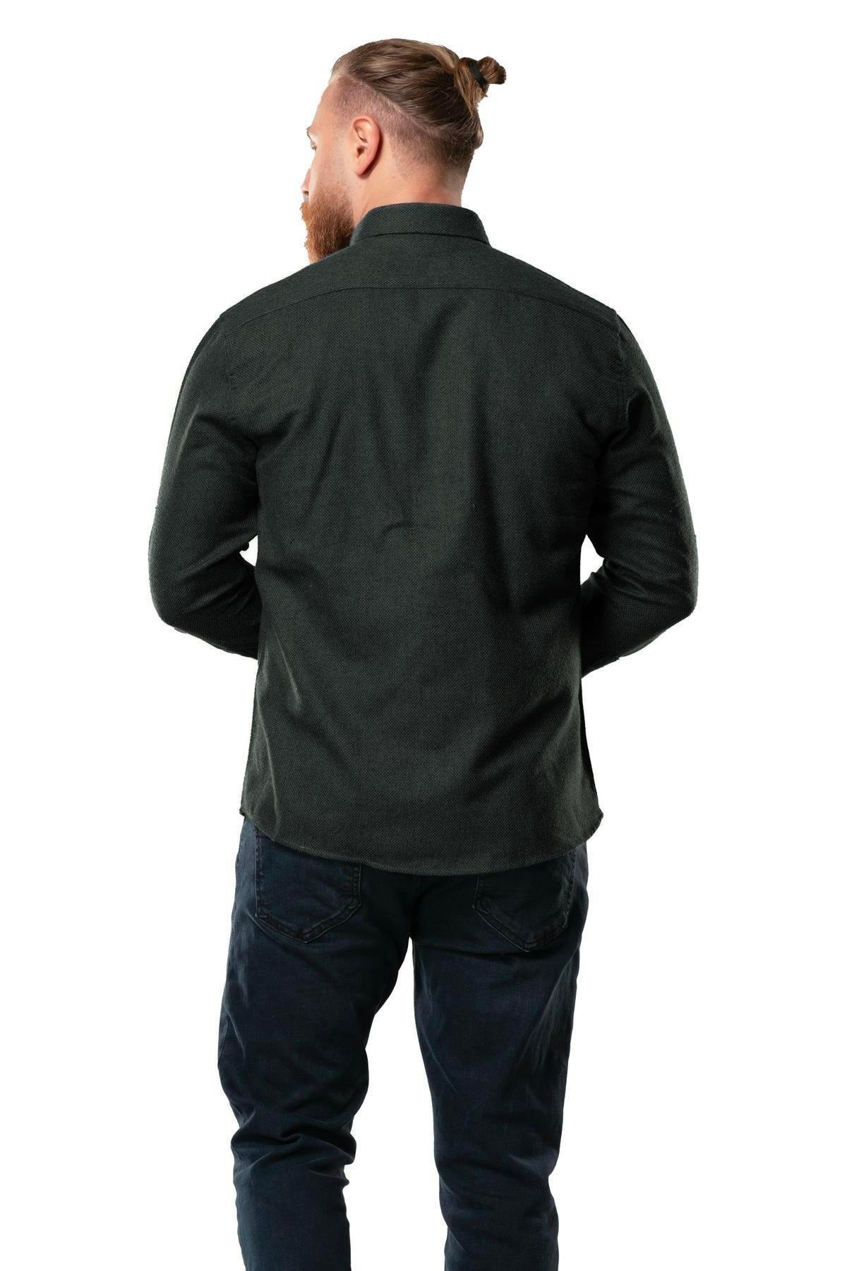 Uzun Kol Oduncu Erkek Pazen Sonbahar ve Kışlık Gömlek Petek Haki 4042