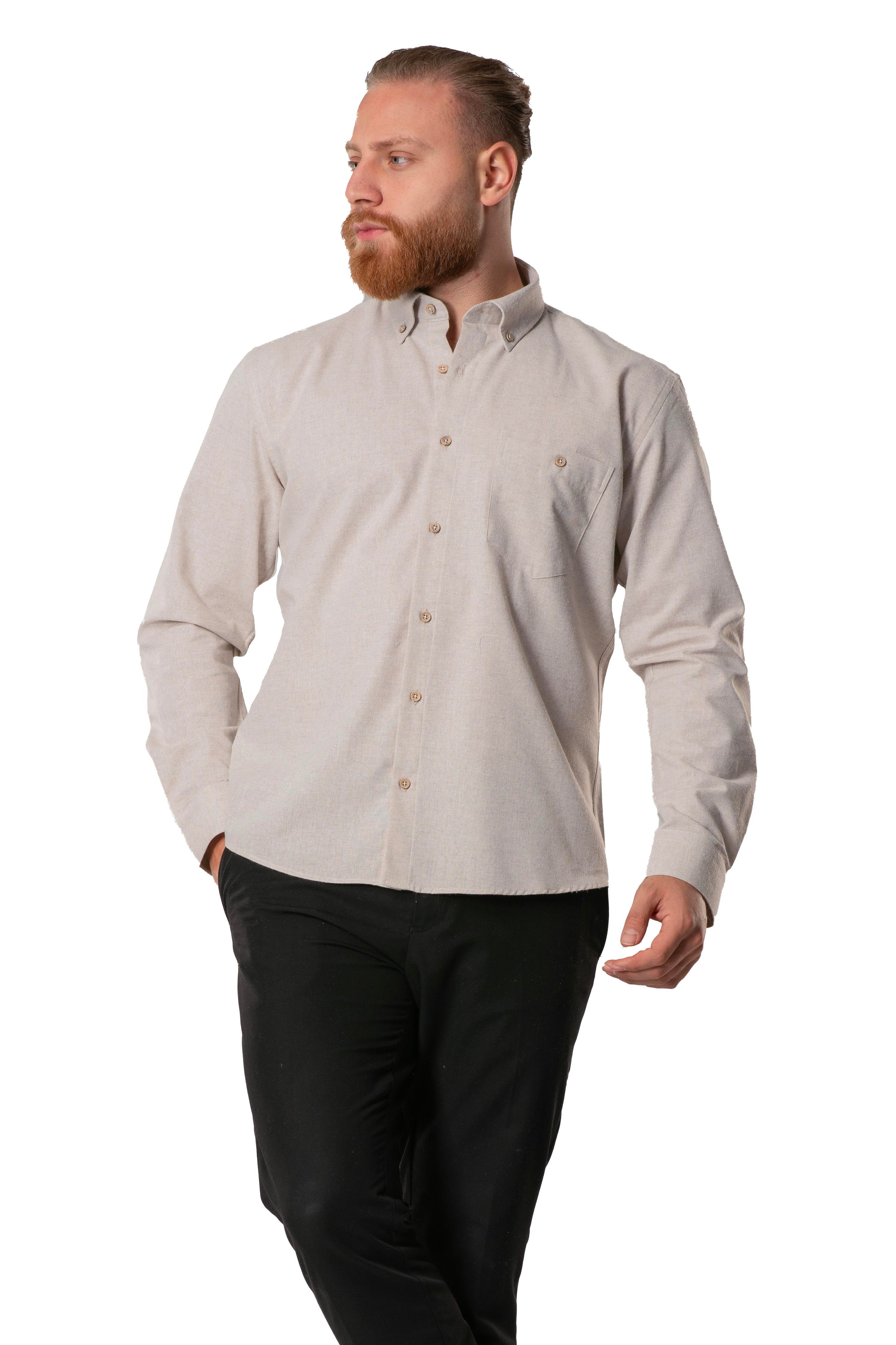 Uzun Kol Oduncu Erkek Pazen Sonbahar ve Kışlık Gömlek Bej 4032