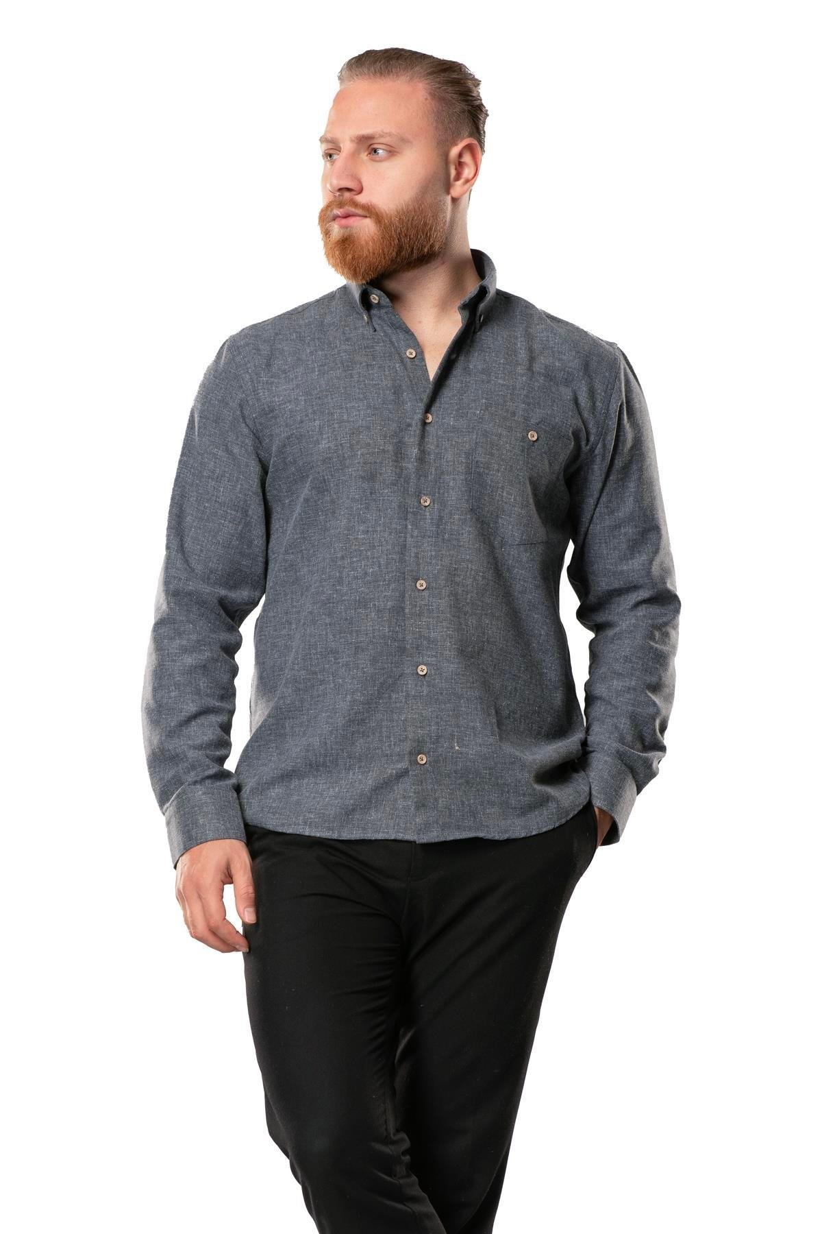 Uzun Kol Oduncu Erkek Pazen Sonbahar ve Kışlık Gömlek Füme 4038