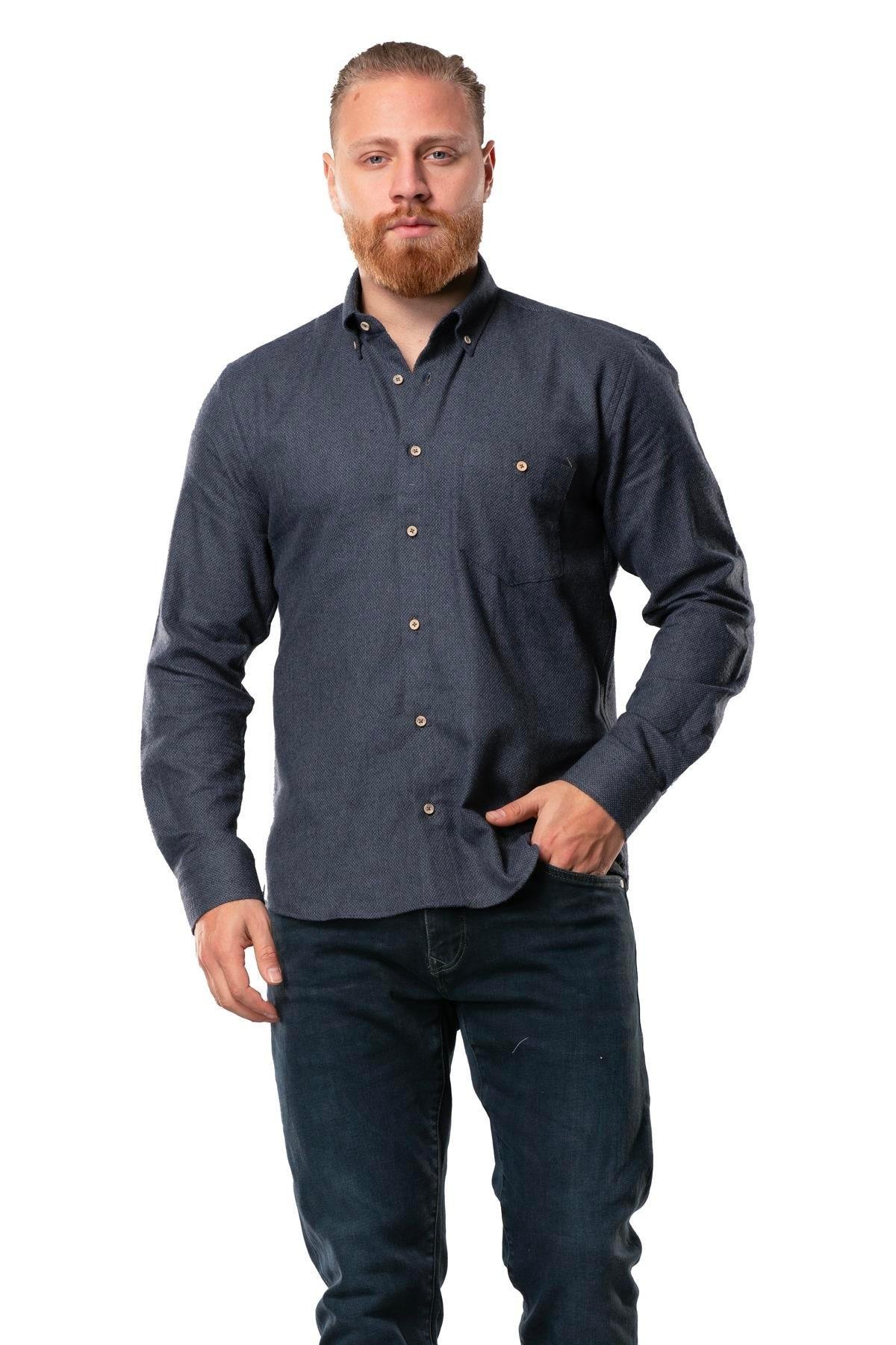 Uzun Kol Oduncu Erkek Pazen Sonbahar ve Kışlık Gömlek Petek Lacivert 4041