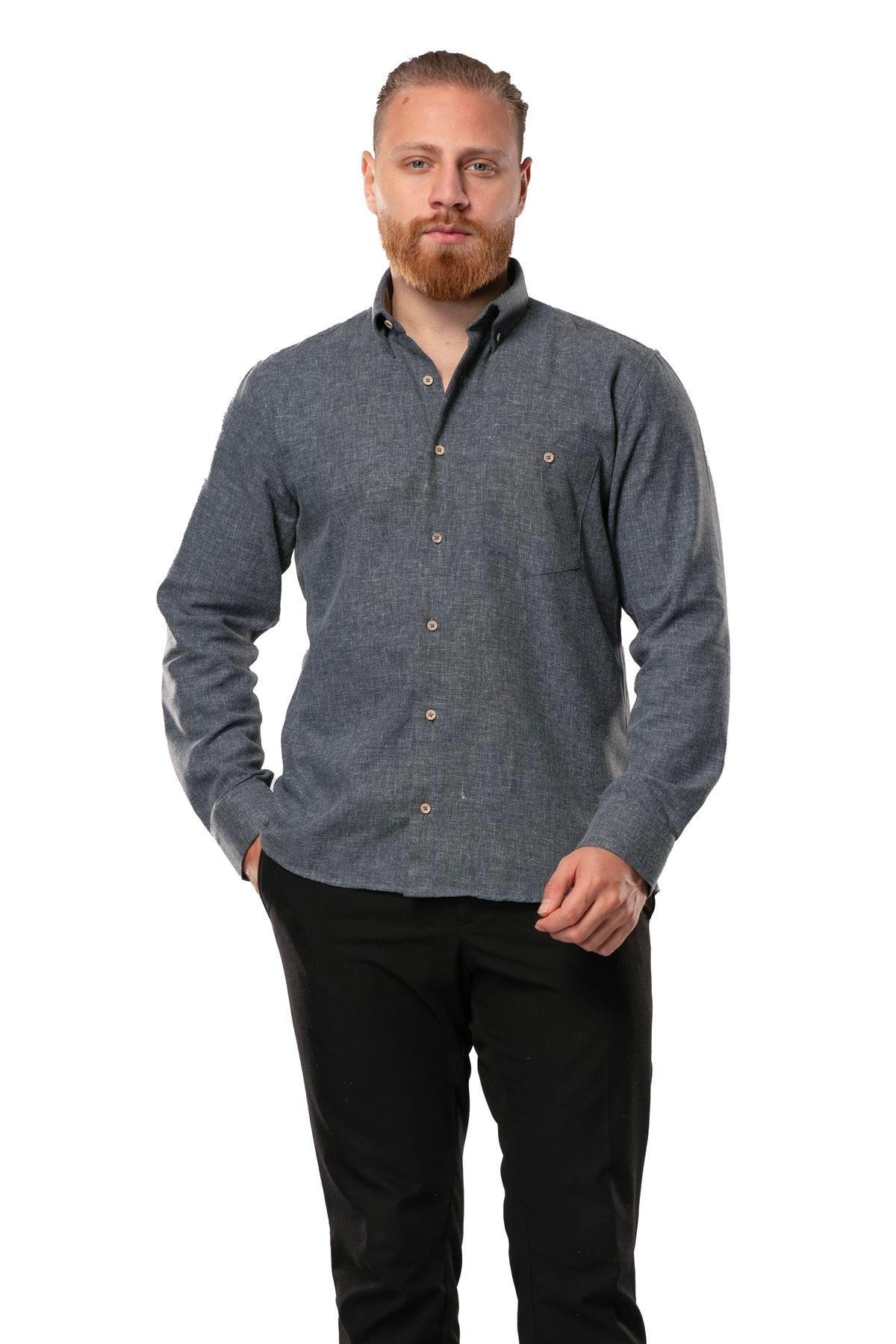 Uzun Kol Oduncu Erkek Pazen Sonbahar ve Kışlık Gömlek Füme 4038