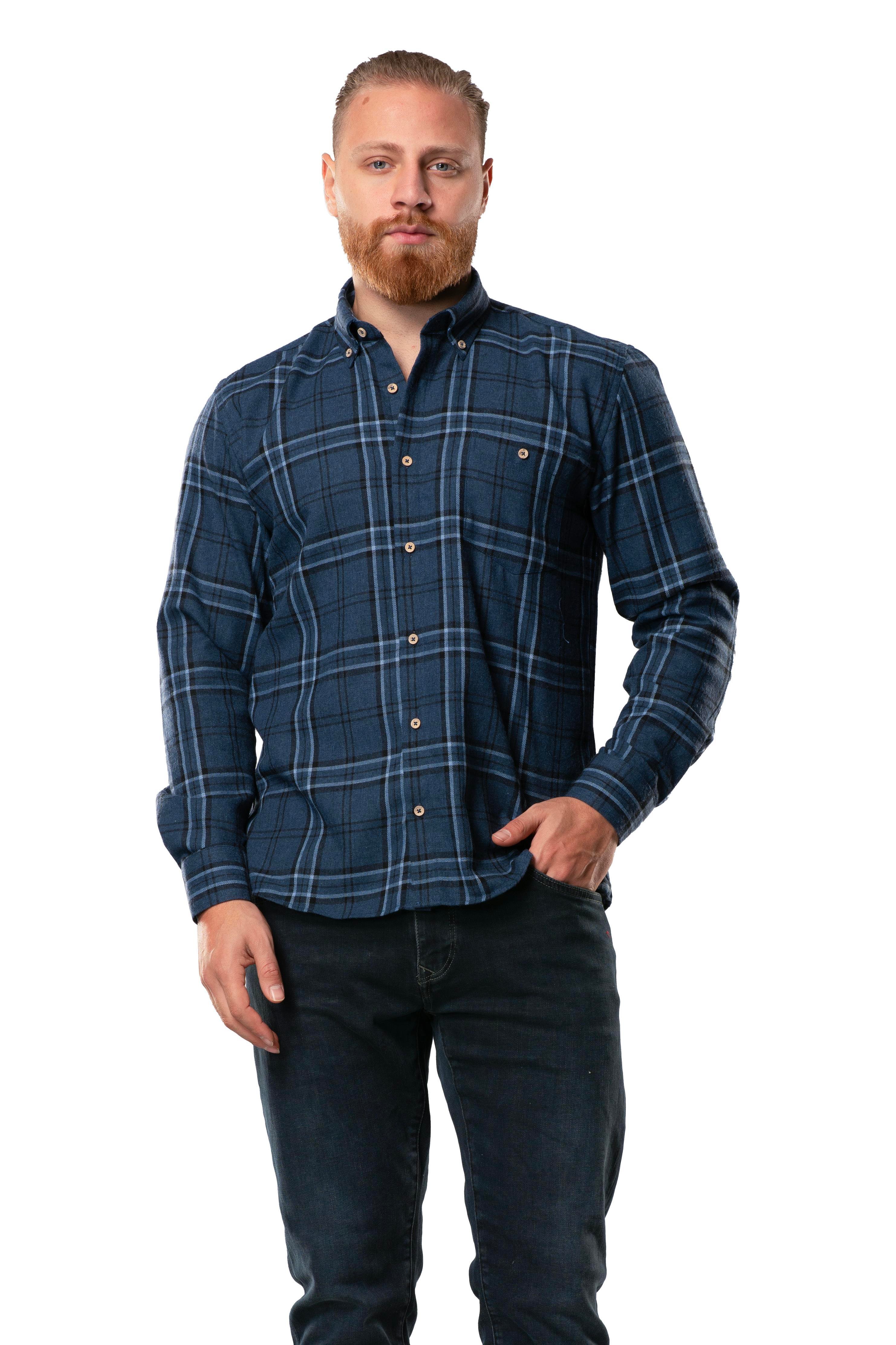 Uzun Kol Oduncu Erkek Pazen Sonbahar ve Kışlık Gömlek Lacivert Ekose 4047