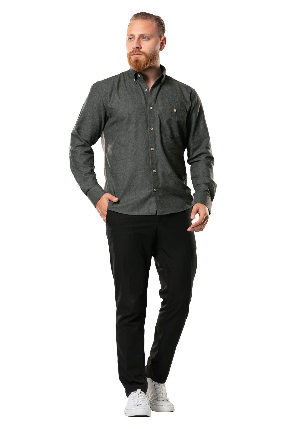 Uzun Kol Oduncu Erkek Pazen Sonbahar ve Kışlık Gömlek Haki 4003