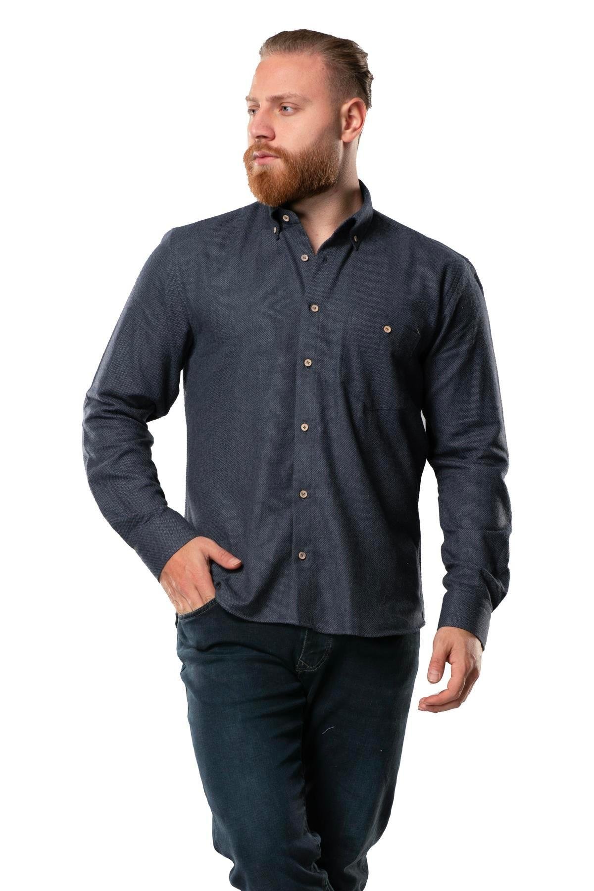 Uzun Kol Oduncu Erkek Pazen Sonbahar ve Kışlık Gömlek Petek Lacivert 4041