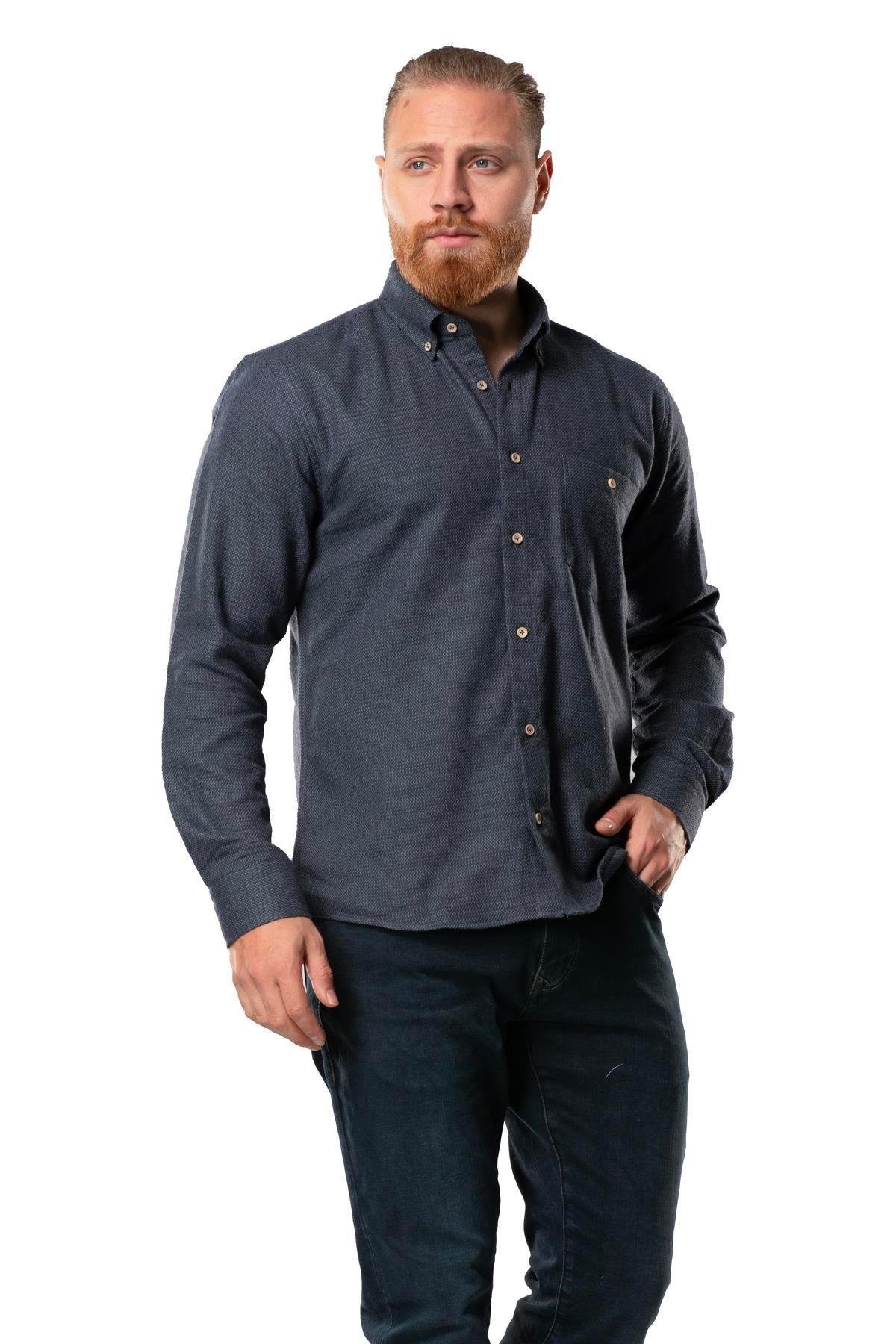 Uzun Kol Oduncu Erkek Pazen Sonbahar ve Kışlık Gömlek Petek Lacivert 4041