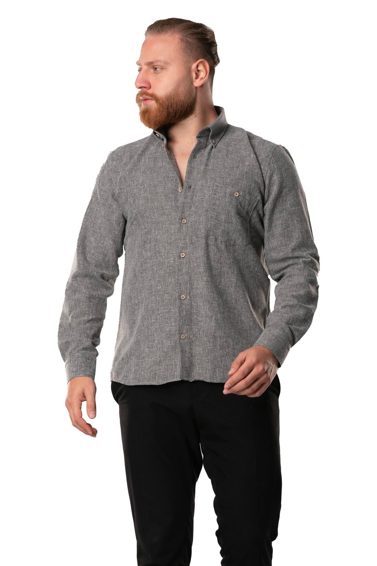 Uzun Kol Oduncu Erkek Pazen Sonbahar ve Kışlık Gömlek Gri 4040