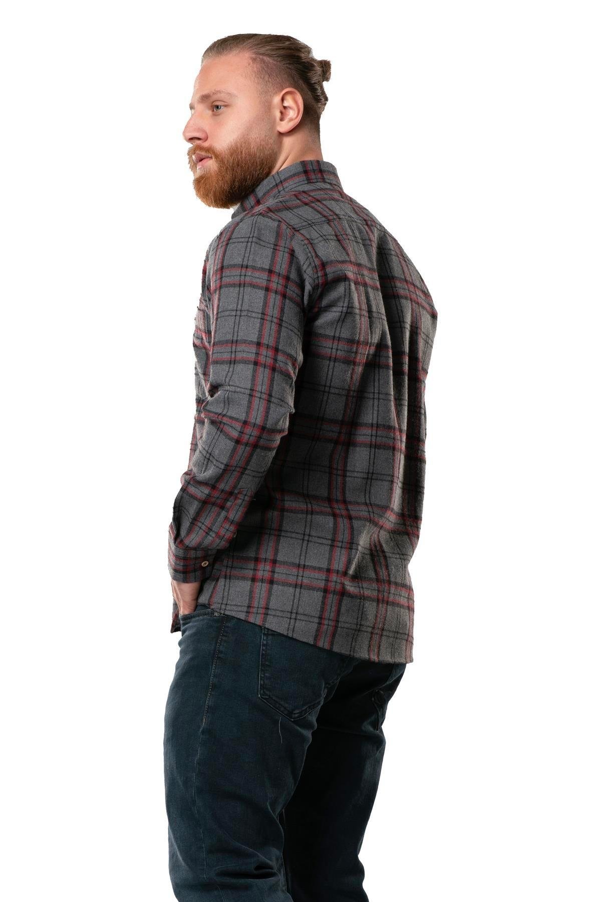 Uzun Kol Oduncu Erkek Pazen Sonbahar ve Kışlık Gömlek Siyah Bordo Ekose 4046