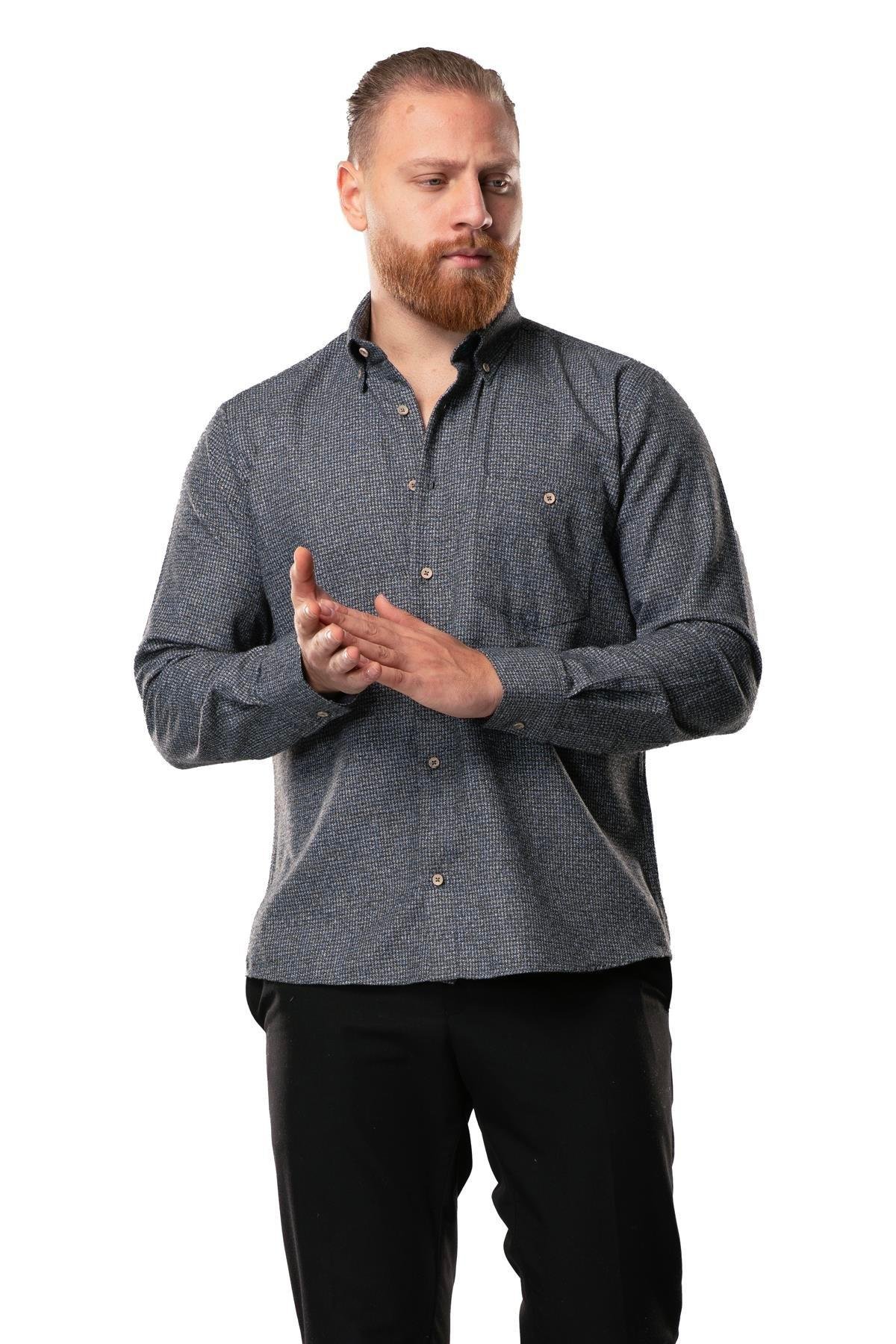 Uzun Kol Oduncu Erkek Pazen Sonbahar ve Kışlık Gömlek Kaz Ayağı Füme 4048