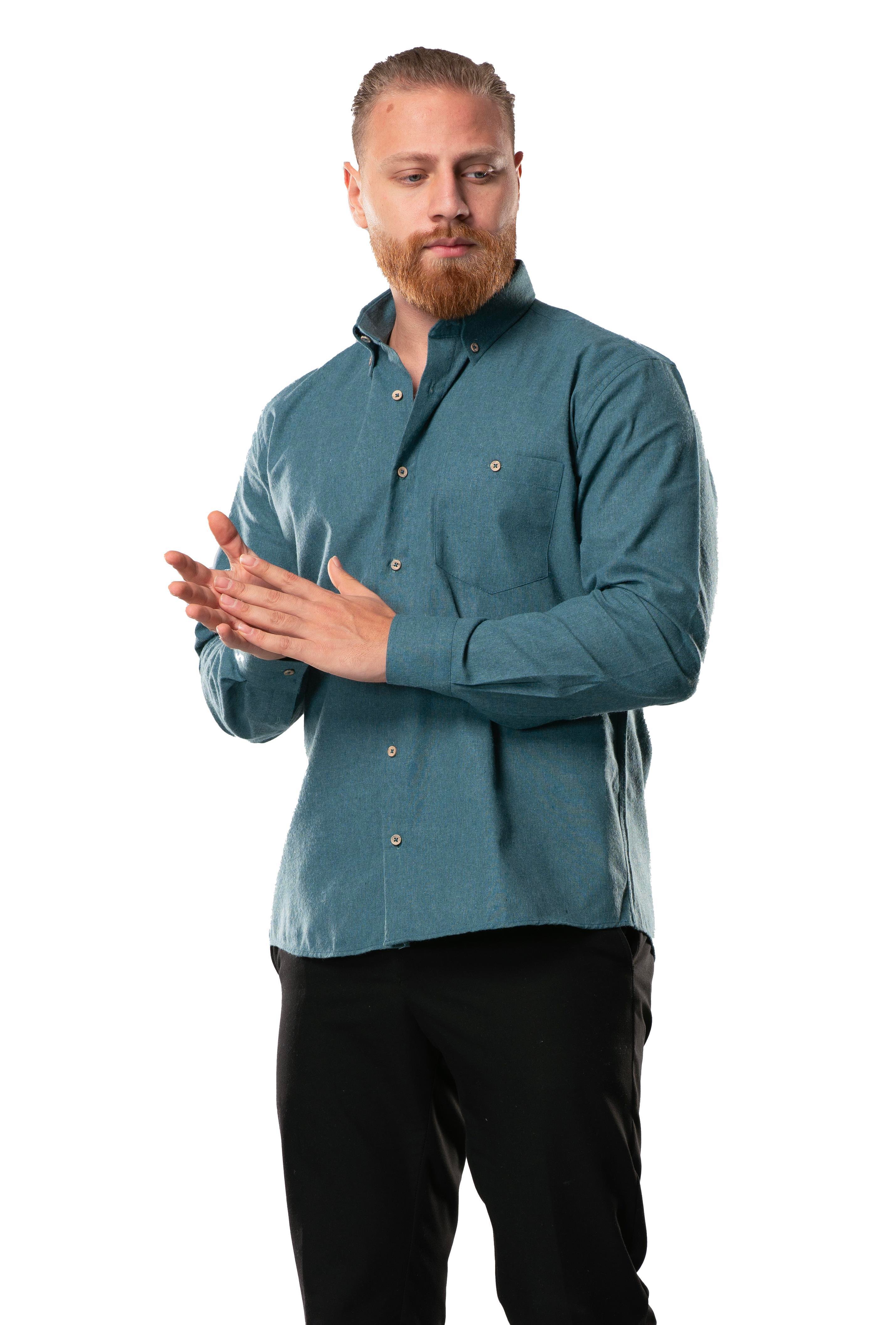 Uzun Kol Oduncu Erkek Pazen Sonbahar ve Kışlık Gömlek Petrol 4037