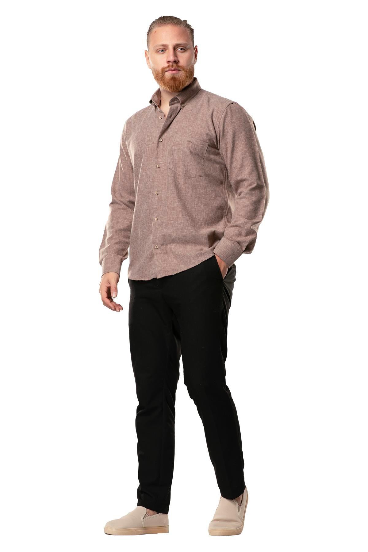 Uzun Kol Oduncu Erkek Pazen Sonbahar ve Kışlık Gömlek Kahve 4039