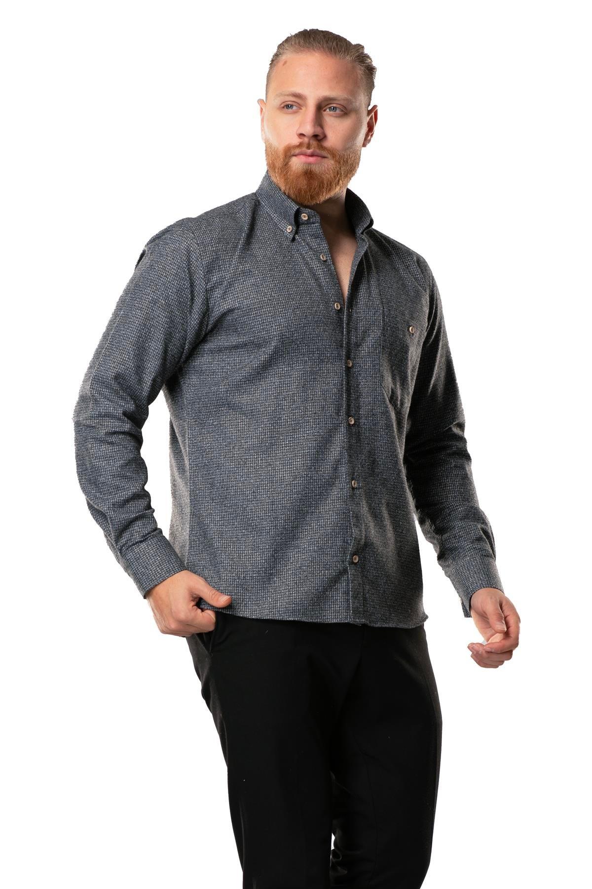 Uzun Kol Oduncu Erkek Pazen Sonbahar ve Kışlık Gömlek Kaz Ayağı Füme 4048