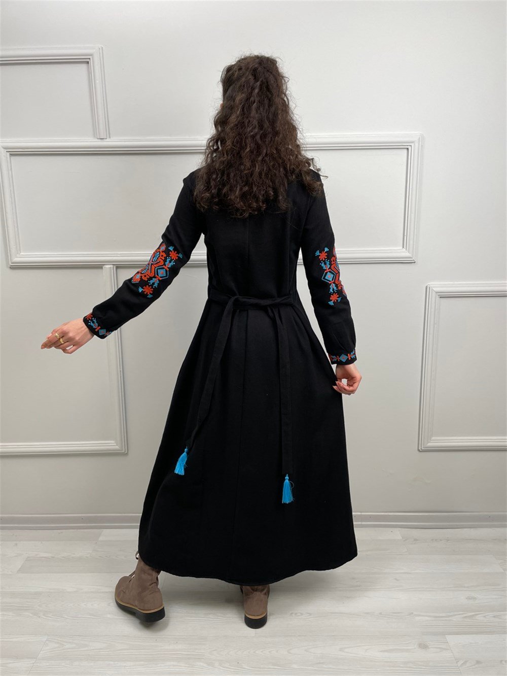 Uzun Kol Pazen Mahur Uzun Elbise Siyah