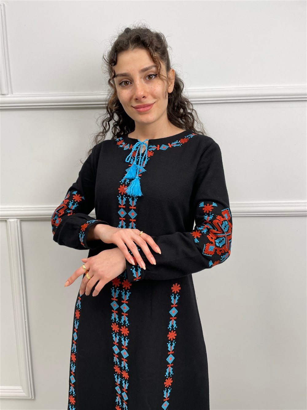 Uzun Kol Pazen Mahur Uzun Elbise Siyah