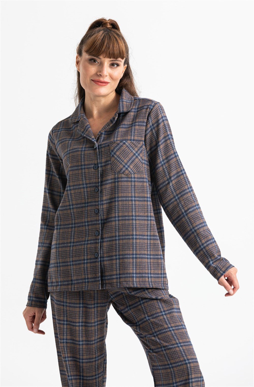 Uzun Kol Pazen Pijama Takımı Kahve Khv