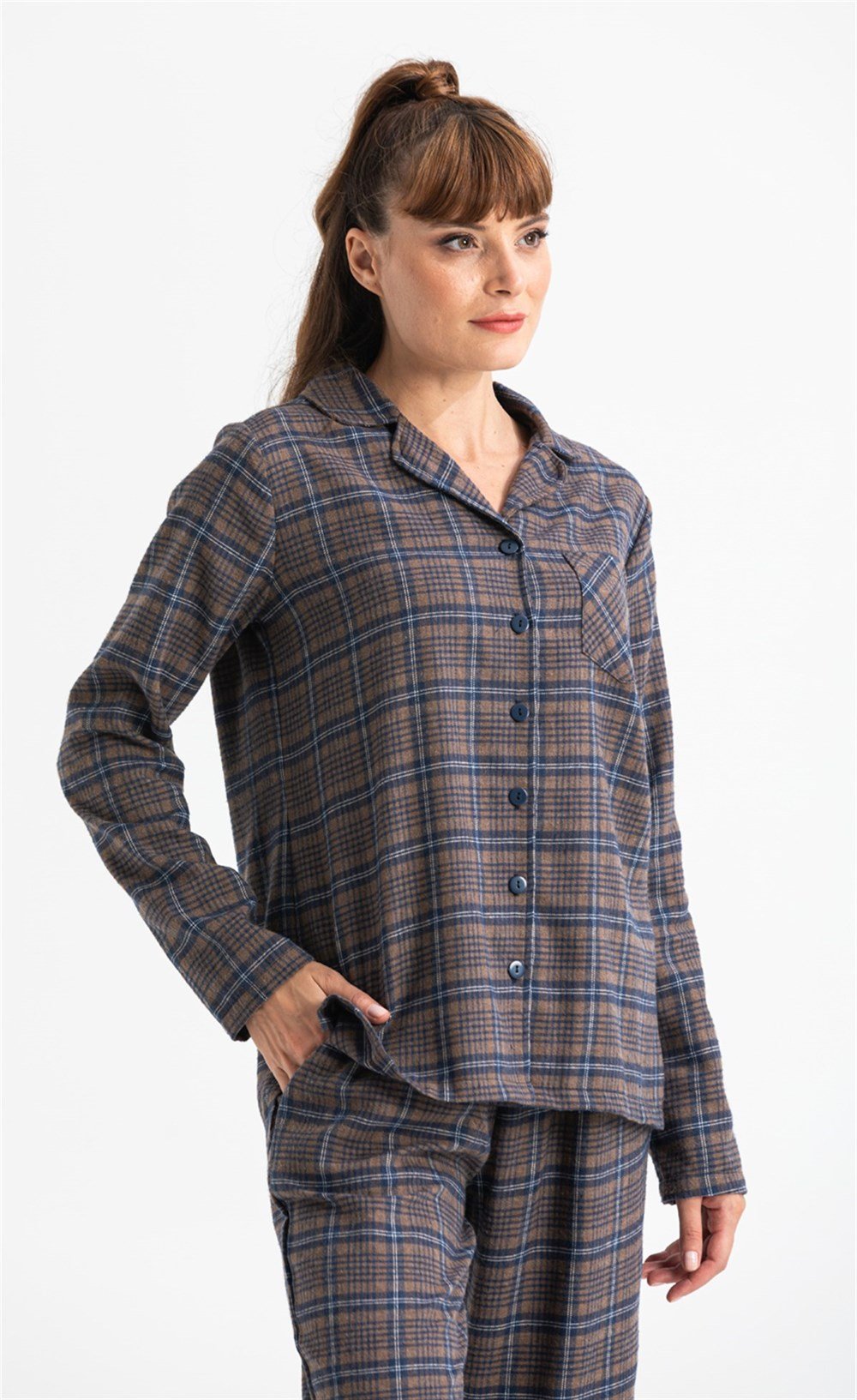 Uzun Kol Pazen Pijama Takımı Kahve Khv